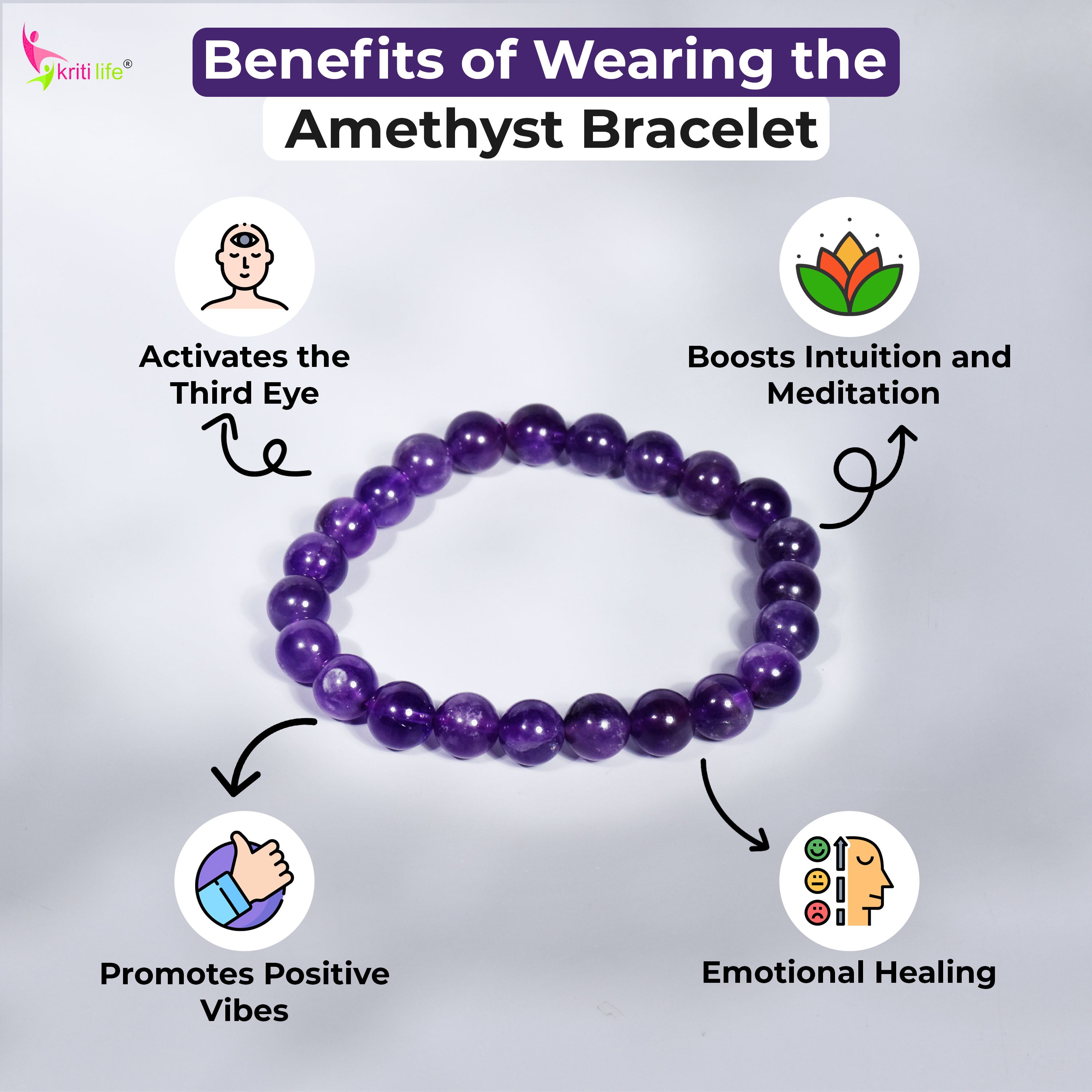 Natural Amethyst Crystal Stone Bracelet 8mm