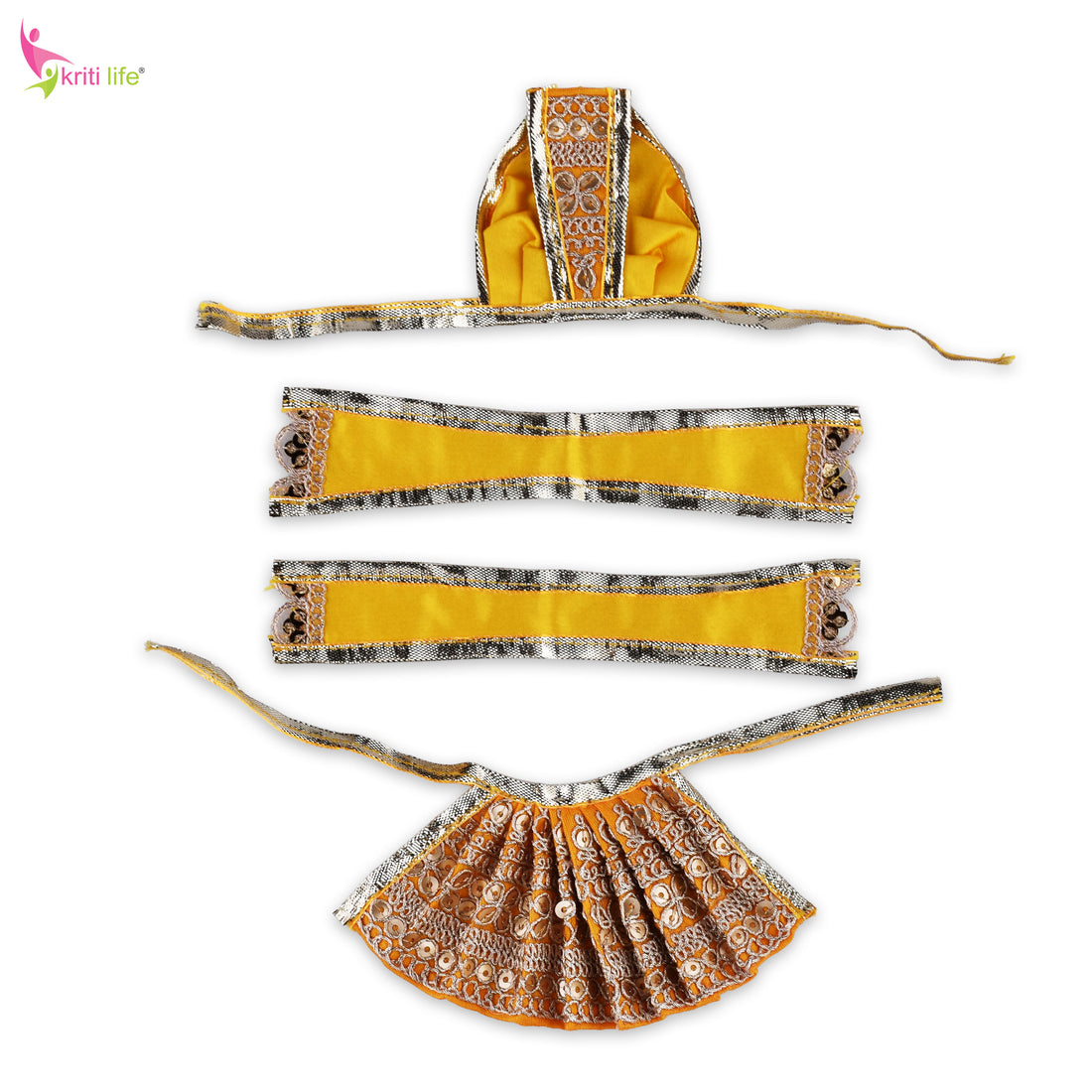 Yellow Radha Krishna Dress Set for 4 Inch Idol – Traditional Vastra with Golden Detailing