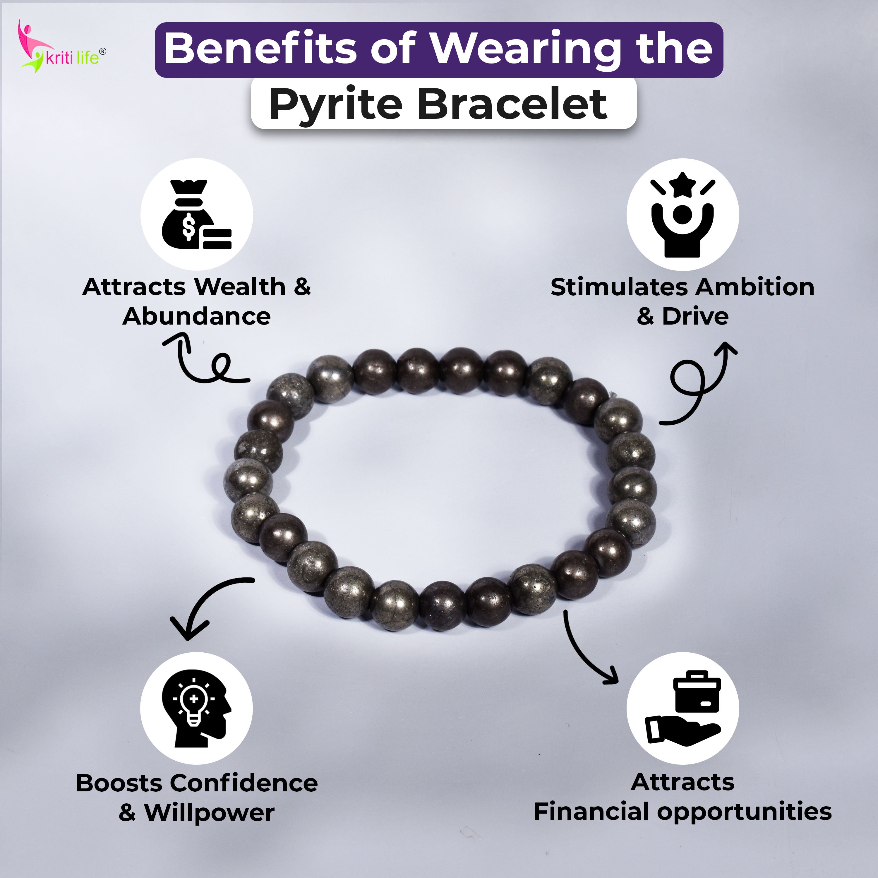 Natural Pyrite Stone Bracelet – Attract Wealth, Confidence & Good Luck-8mm
