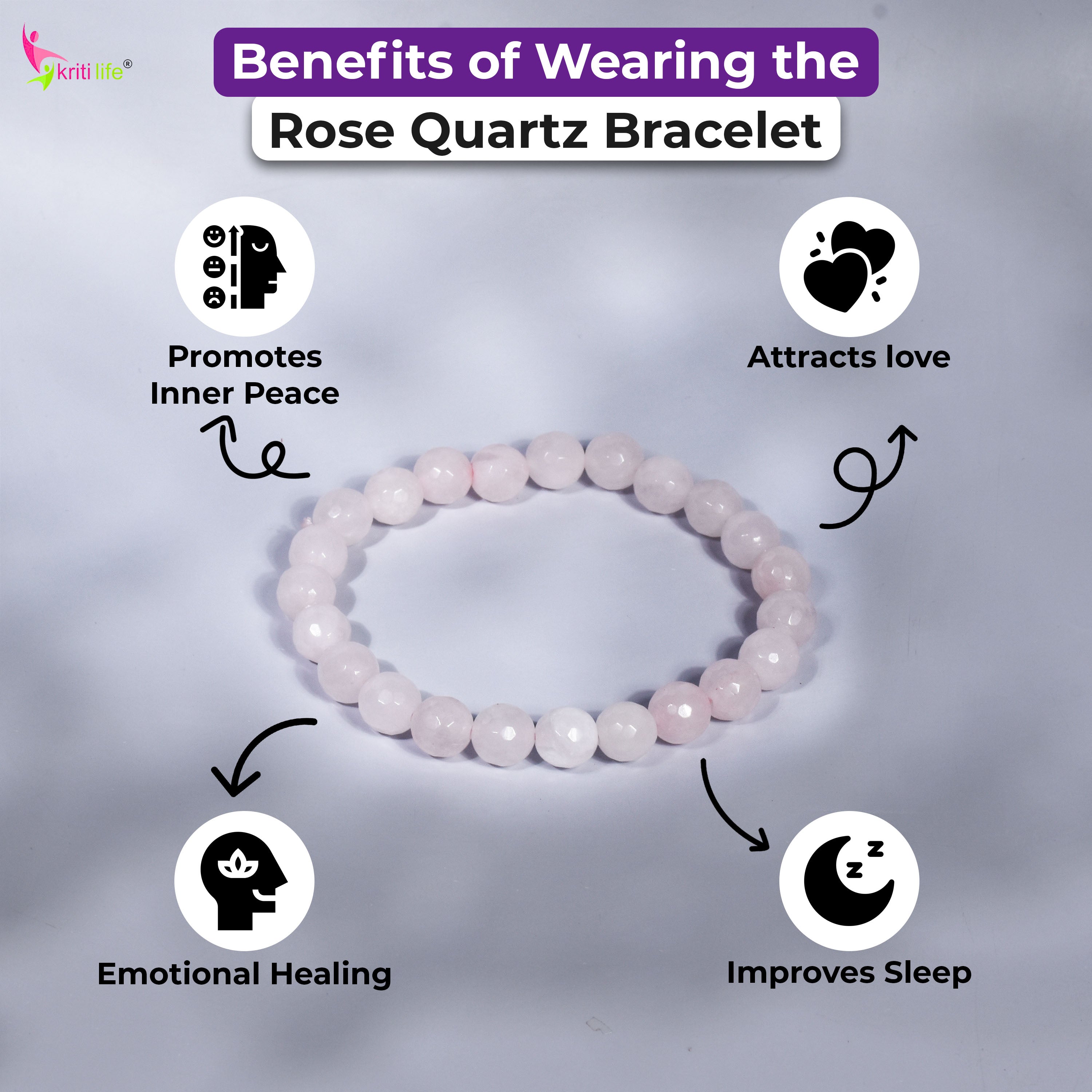 Natural Rose Quartz Crystal Stone Bracelet – Love, Healing & Harmony- 8mm