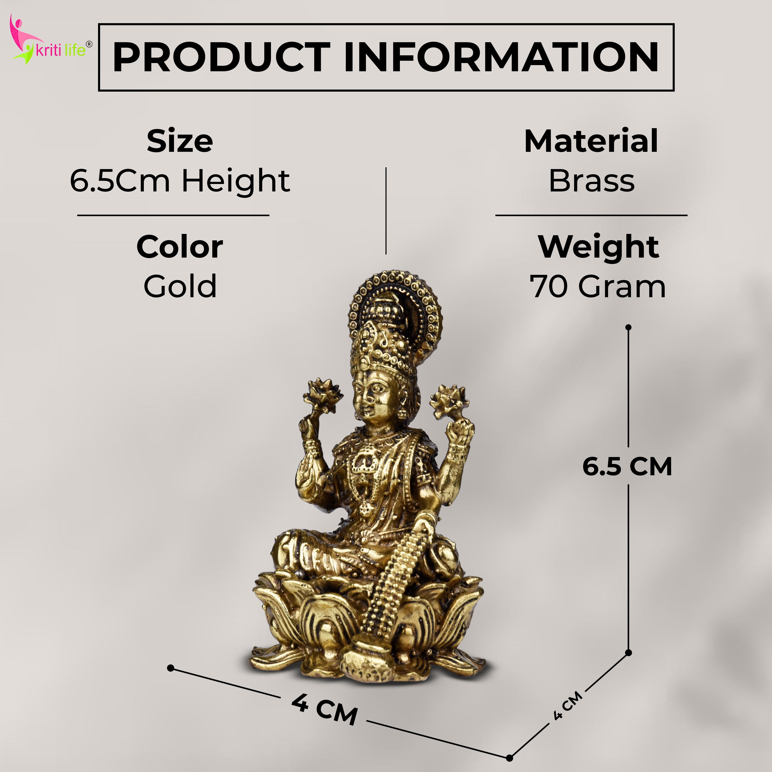 Brass Goddess Lakshmi Idol – Wealth & Prosperity Hindu Statue for Pooja & Decor | 2.5 inches (Small Size) |