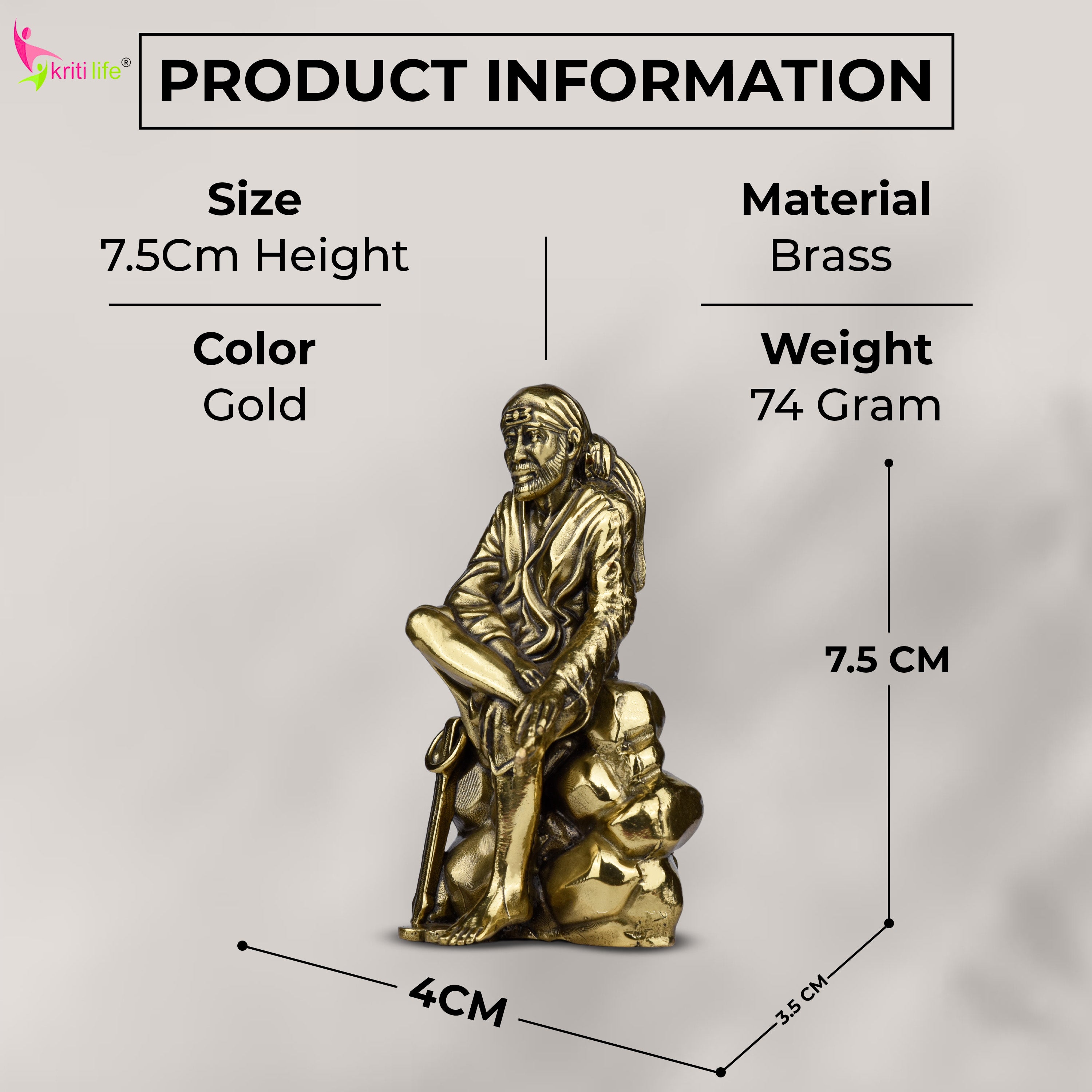 Brass Sai Baba Idol – Sitting Pose Statue for Home Mandir & Spiritual Décor |Small size| 3 inches