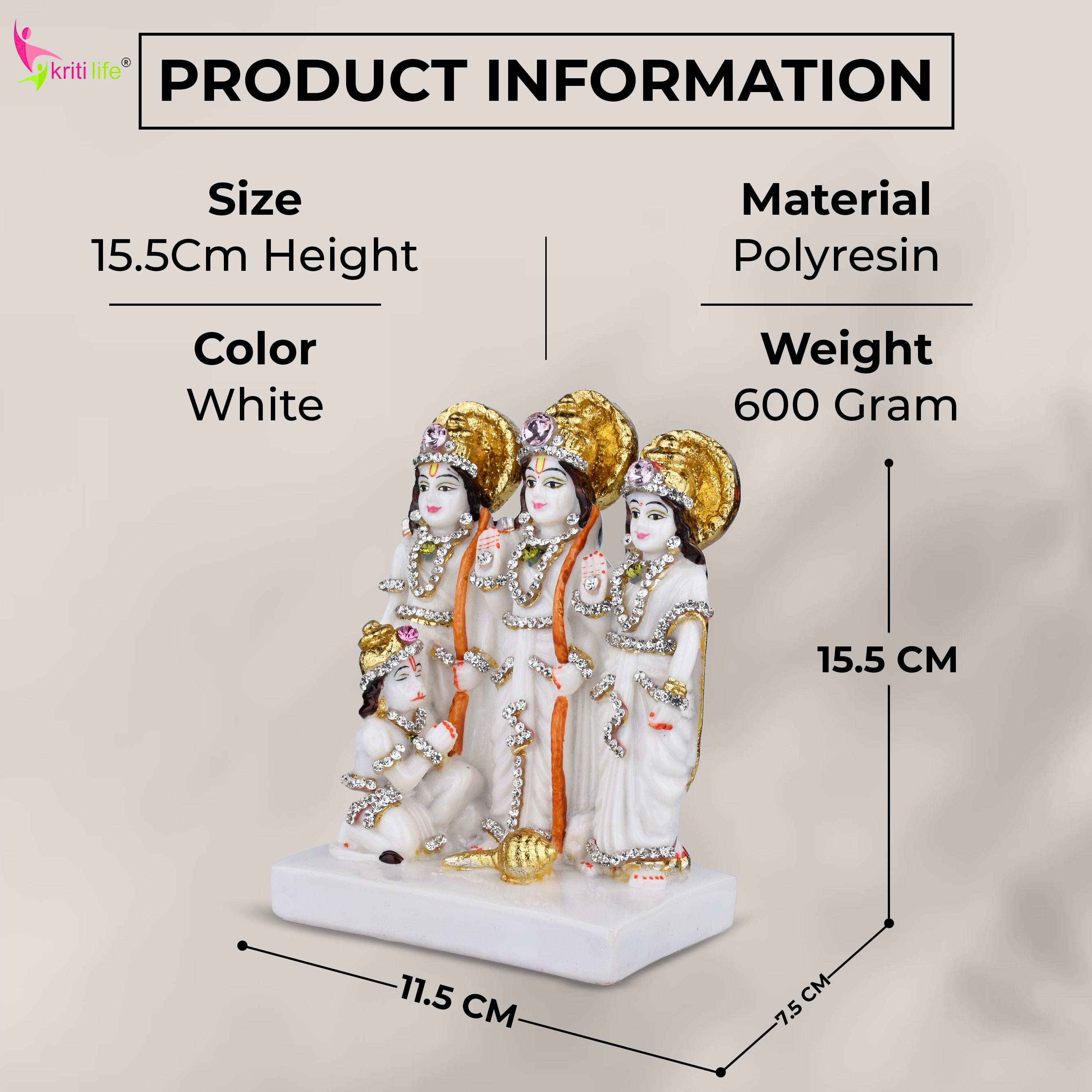 Ram Darbar Idol – Polyresin Statue of Lord Ram, Sita, Lakshman & Hanuman for Pooja Room & Home Décor |  6 inches