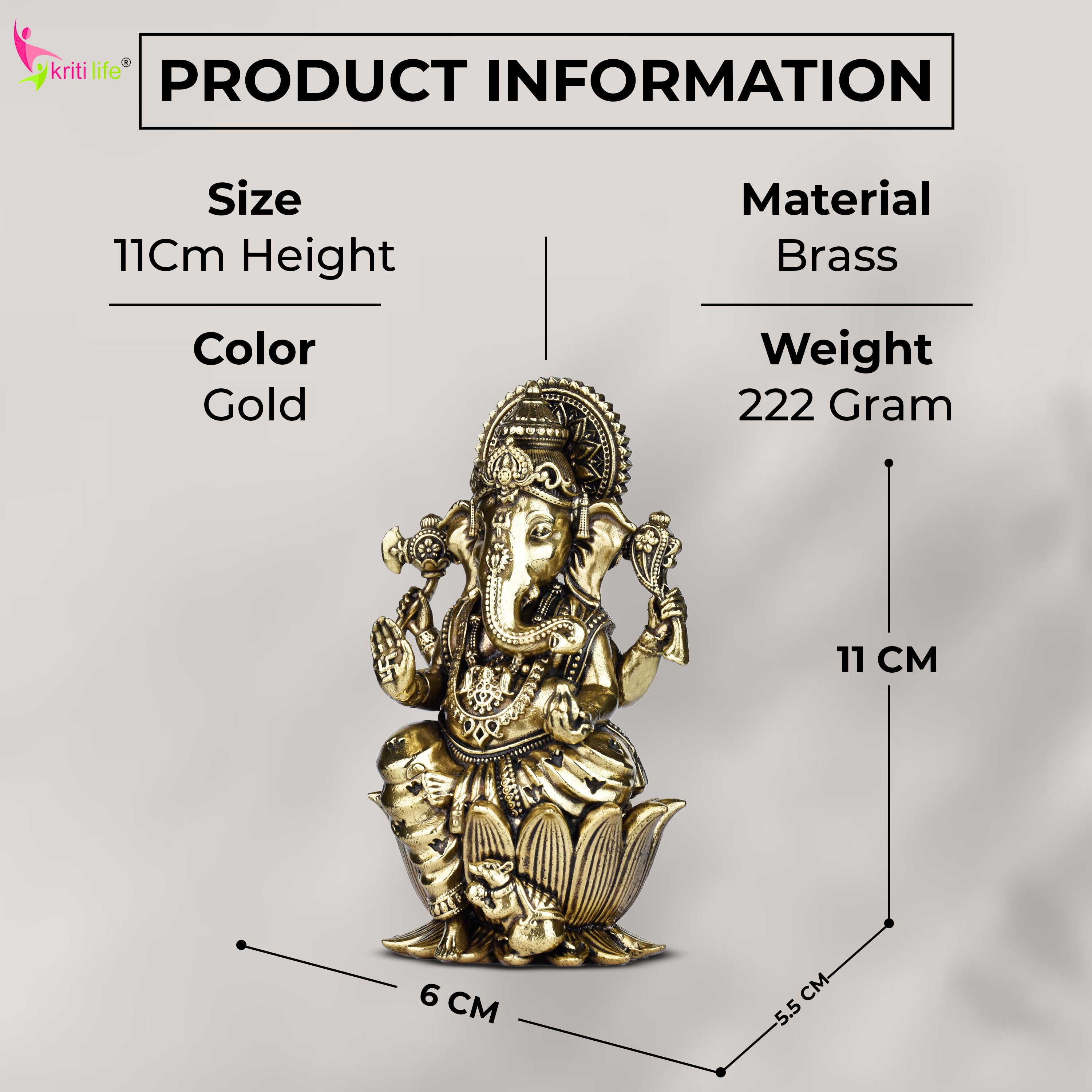 Brass Lord Ganesha Idol Sitting on Lotus – Antique Finish Decorative Statue 4 inches for Home & Office
