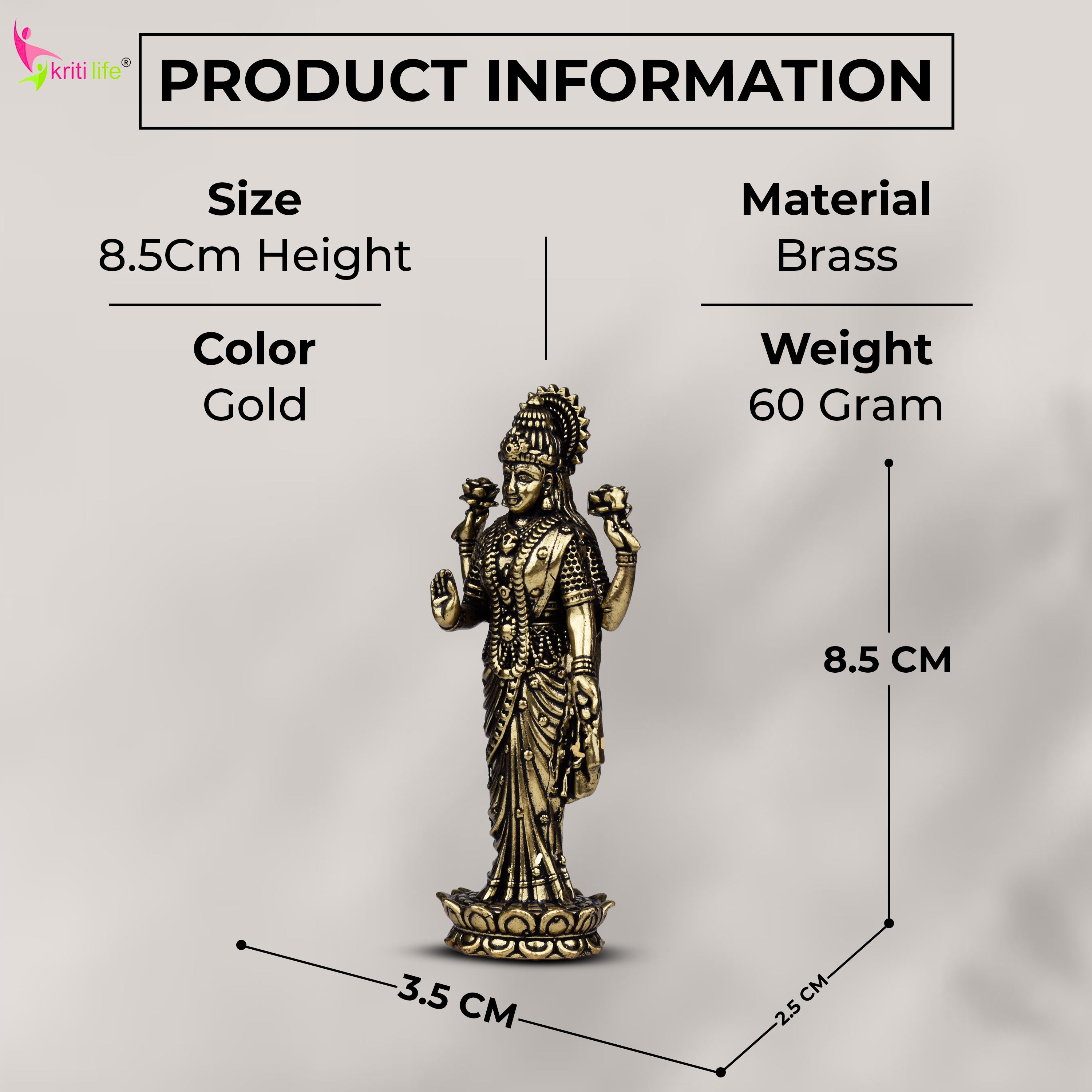Brass Goddess Lakshmi Idol | 3 inches | – Handcrafted Figurine for Pooja Room & Home Decor | Small Size