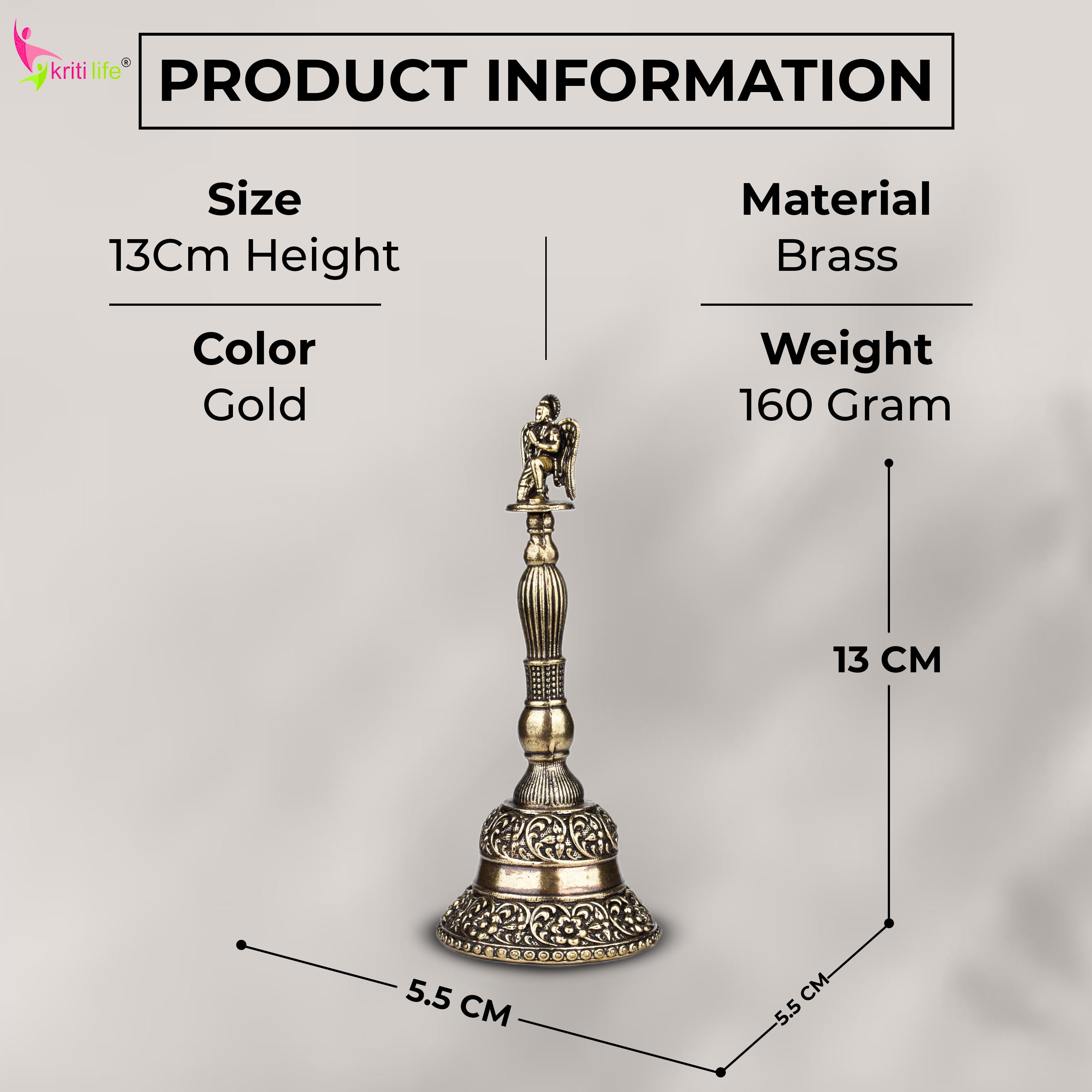 Handcrafted Brass Pooja Bell with Lord Garuda Handle | 5 inches | Traditional Temple Ghanti