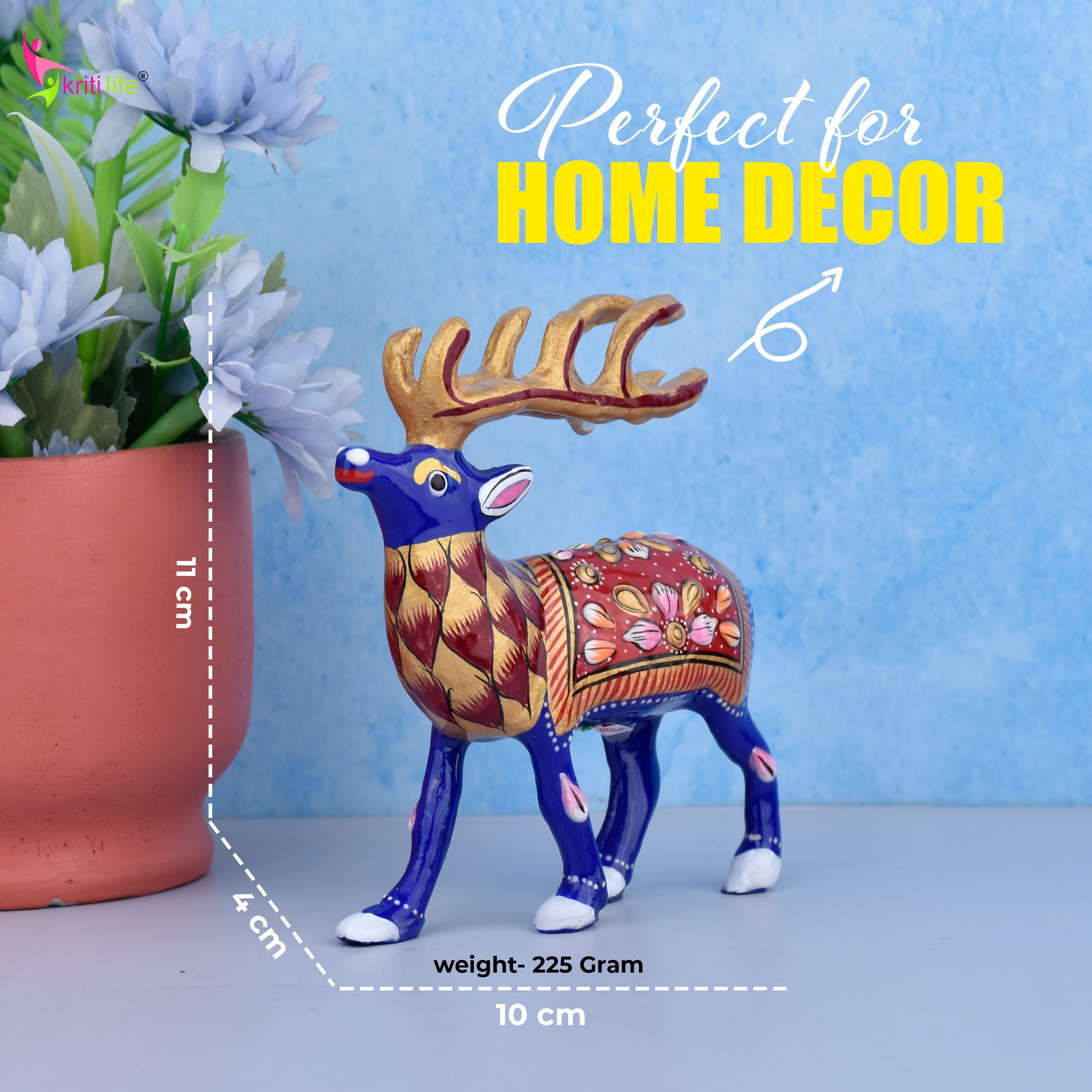 Handcrafted Aluminium Dear Showpiece | Enamel Painted Ethnic Decor