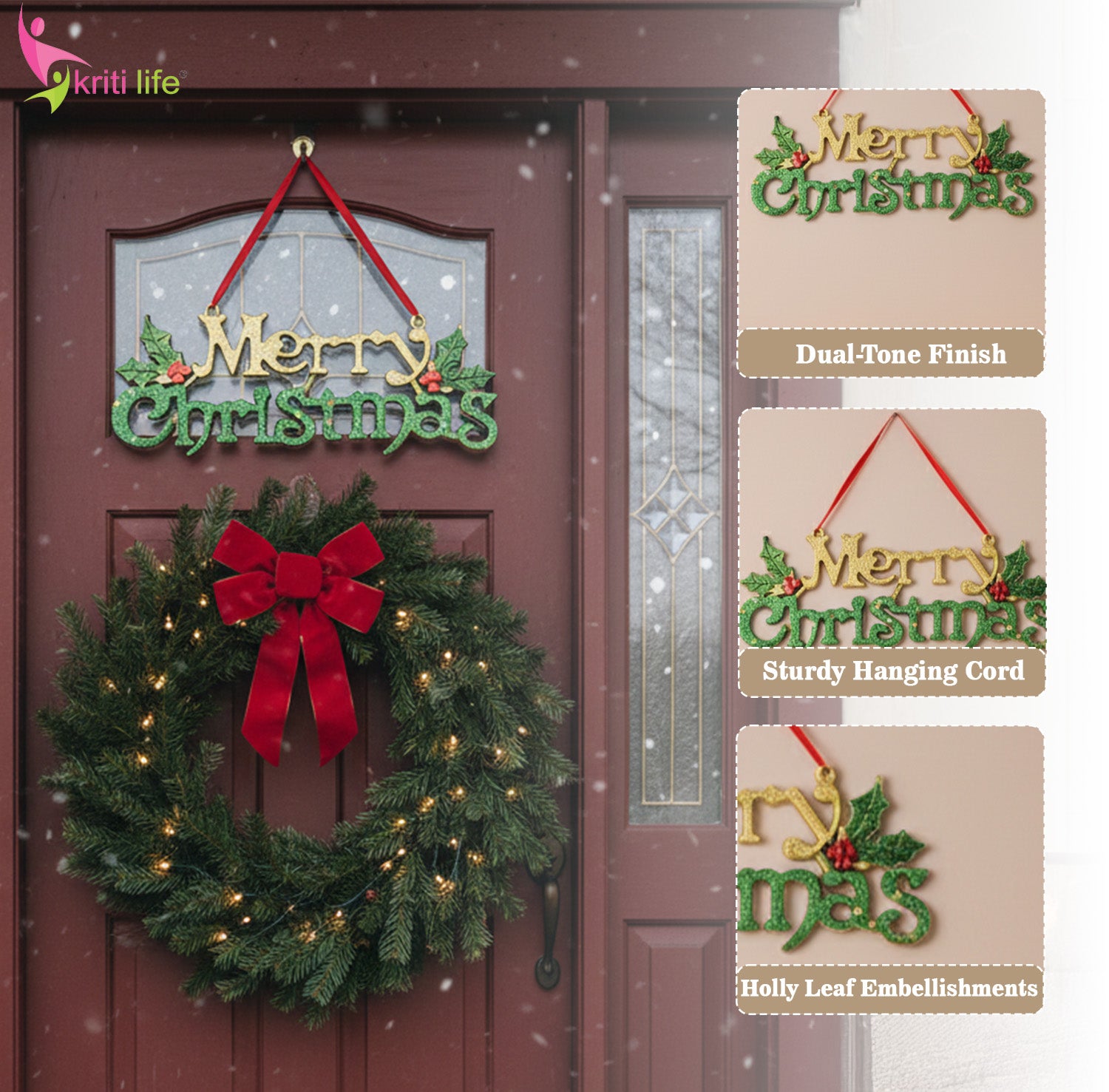 Merry Christmas Hanging Decor – Golden & Festive Wall/Tree Decoration