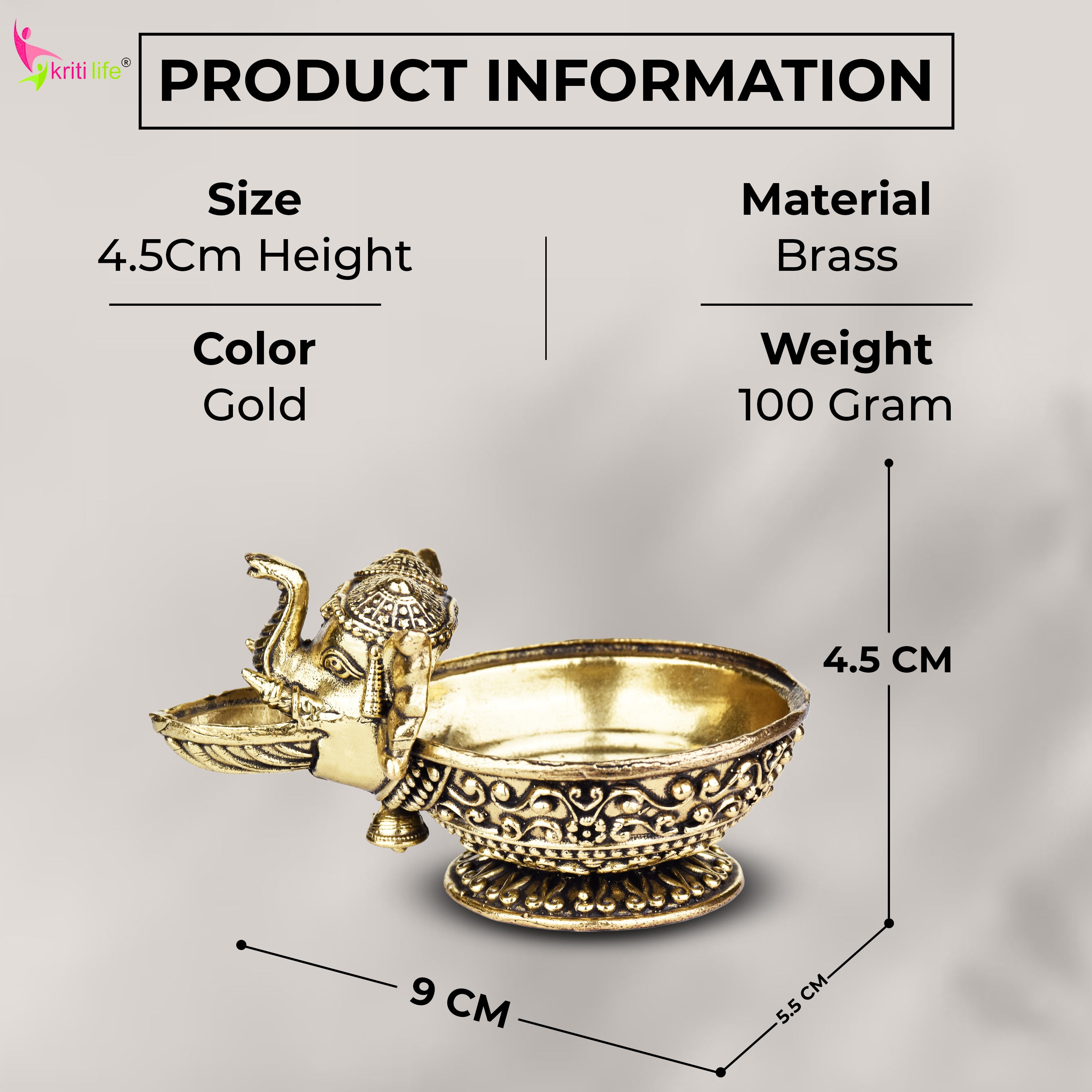 Brass Elephant Face Diya – Traditional Oil Lamp 3 inches for Pooja & Festive Décor