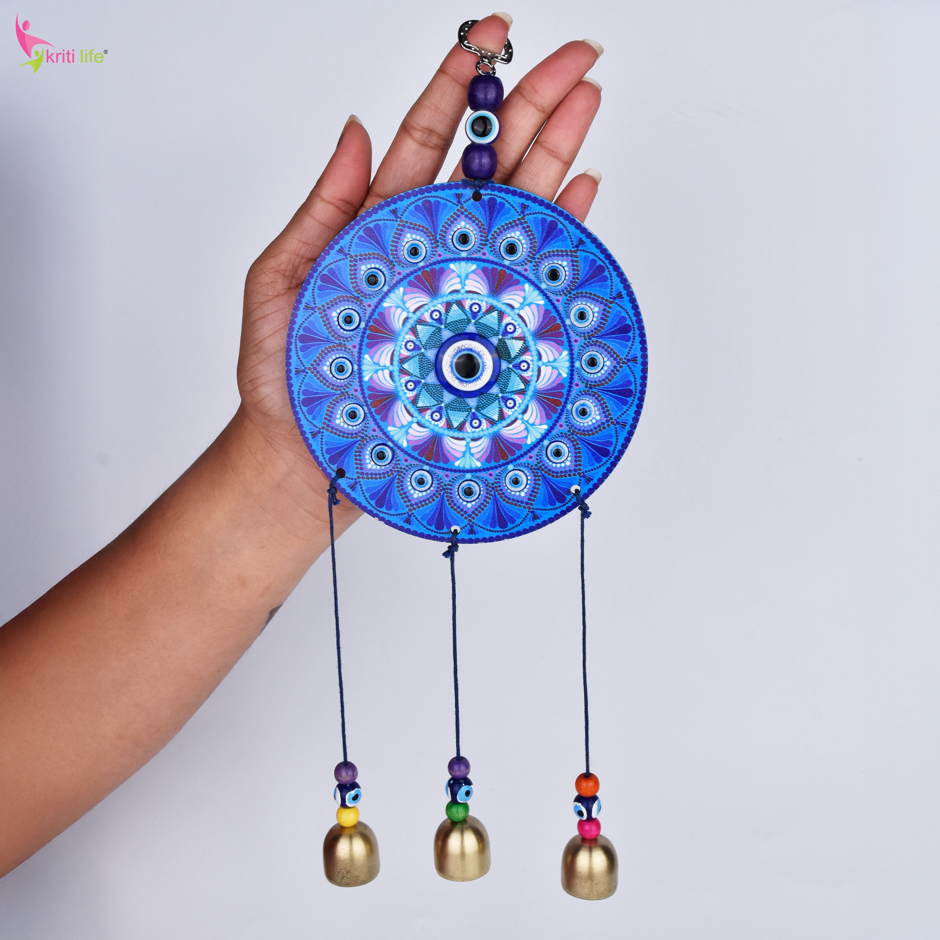 Hanging Evil Eye Wall Decor with Bells | Nazar Suraksha Totem for Home & Office- 30 cm Hight