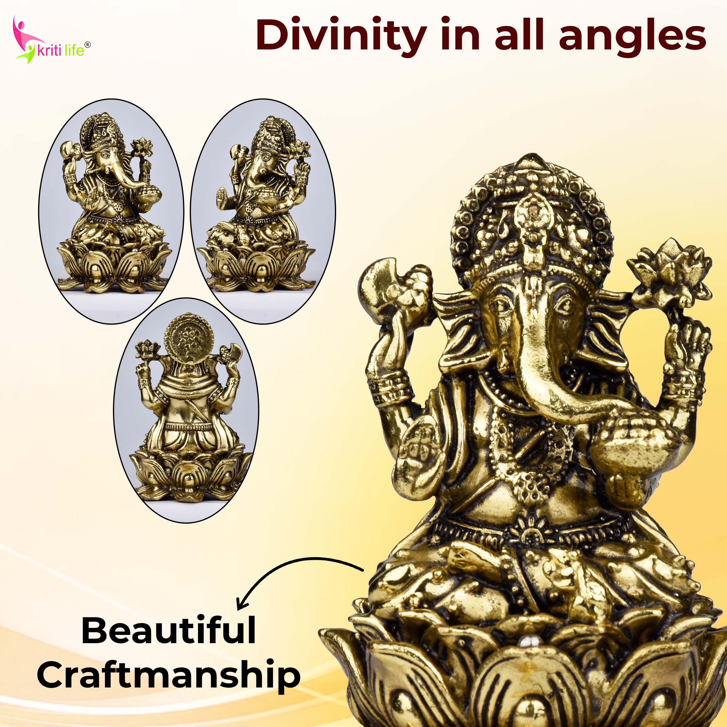 Brass Lord Ganesha Idol – Remover of Obstacles Statue 2.5 inches for Home Temple & Decor  (Small size)