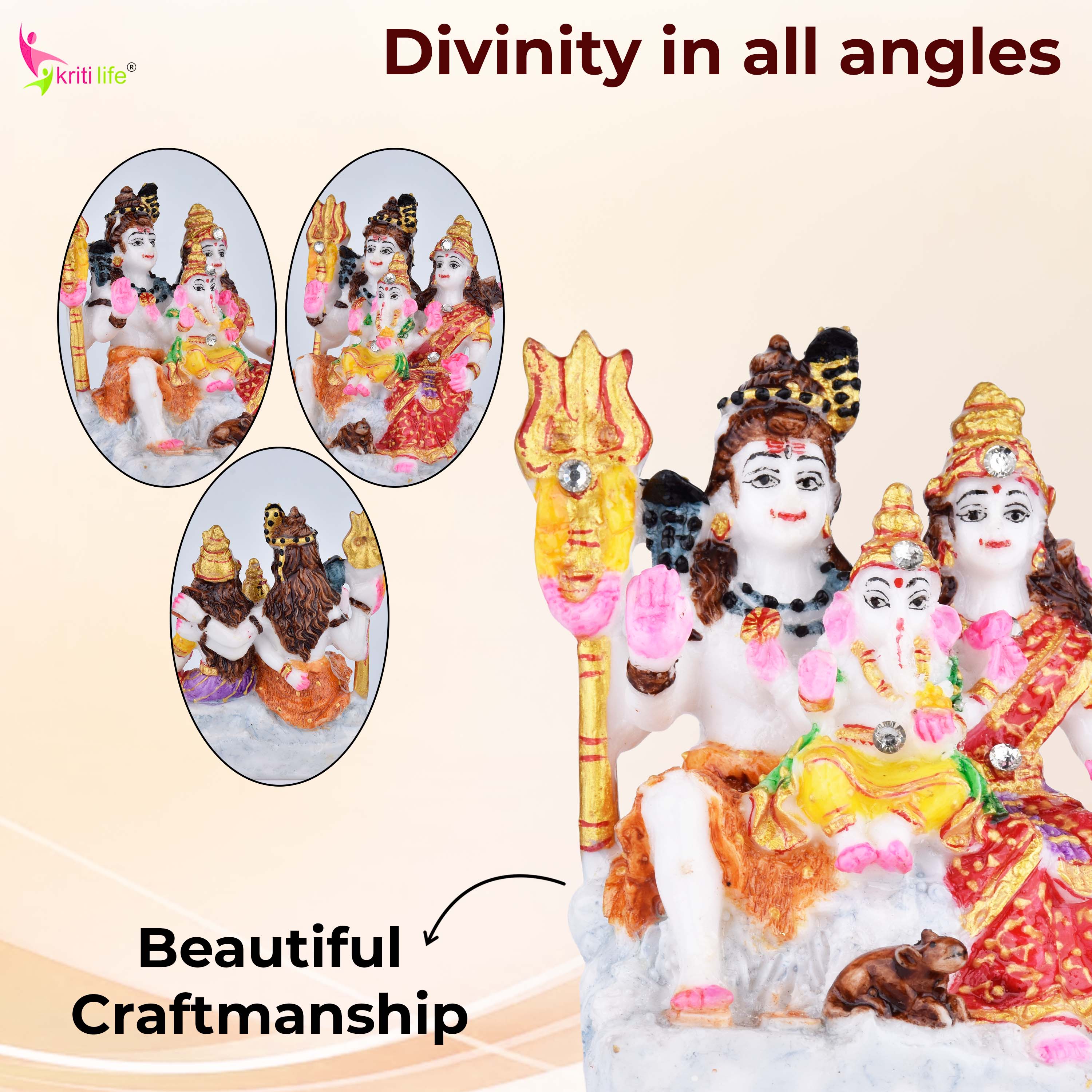 Shiva Parivar Idol | 3.5 inches | Marble Dust Lord Shiva, Parvati & Ganesha Statue with Traditional Finish
