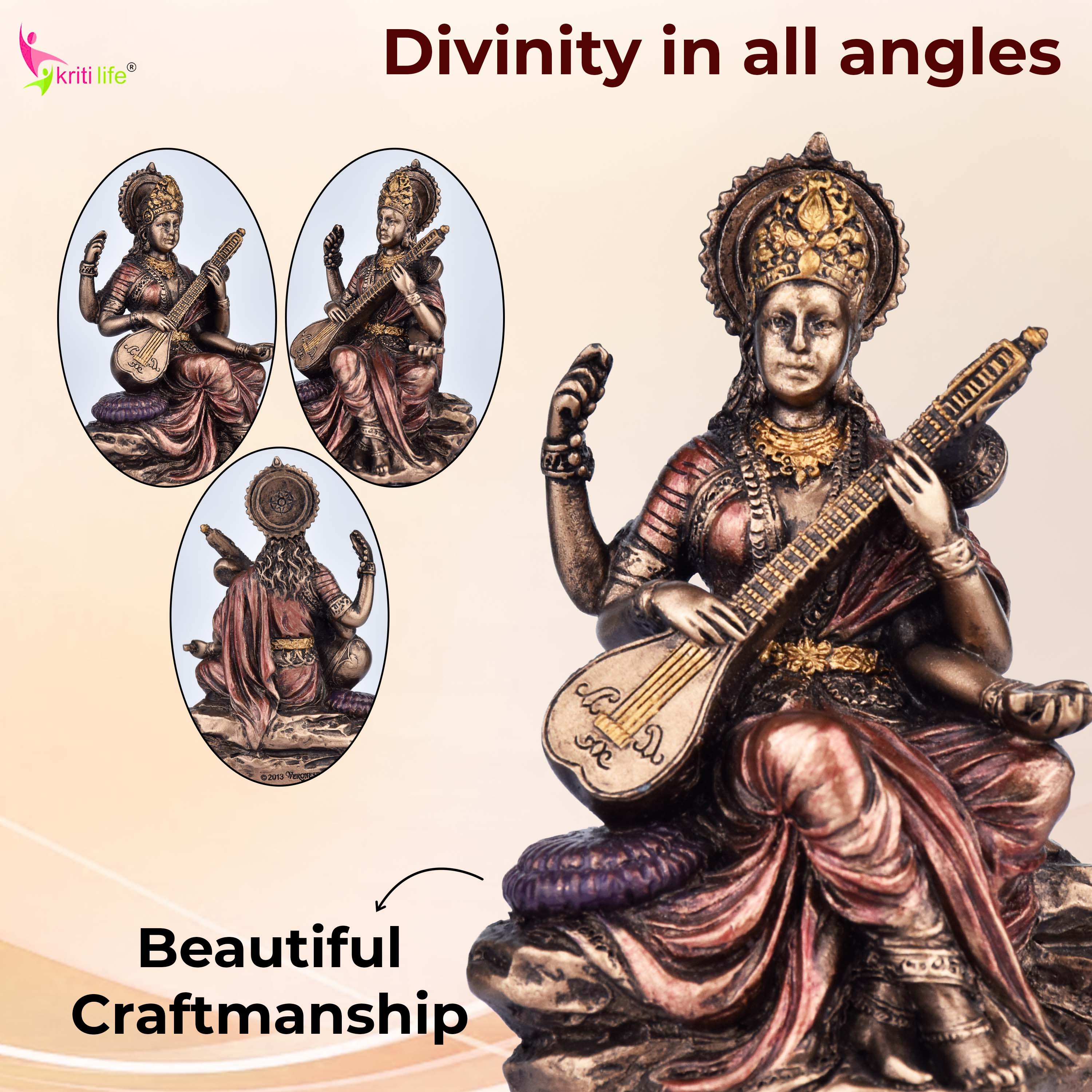 Saraswati Idol – 3  inches - Mini Polyresin Goddess Statue for Study & Home Décor