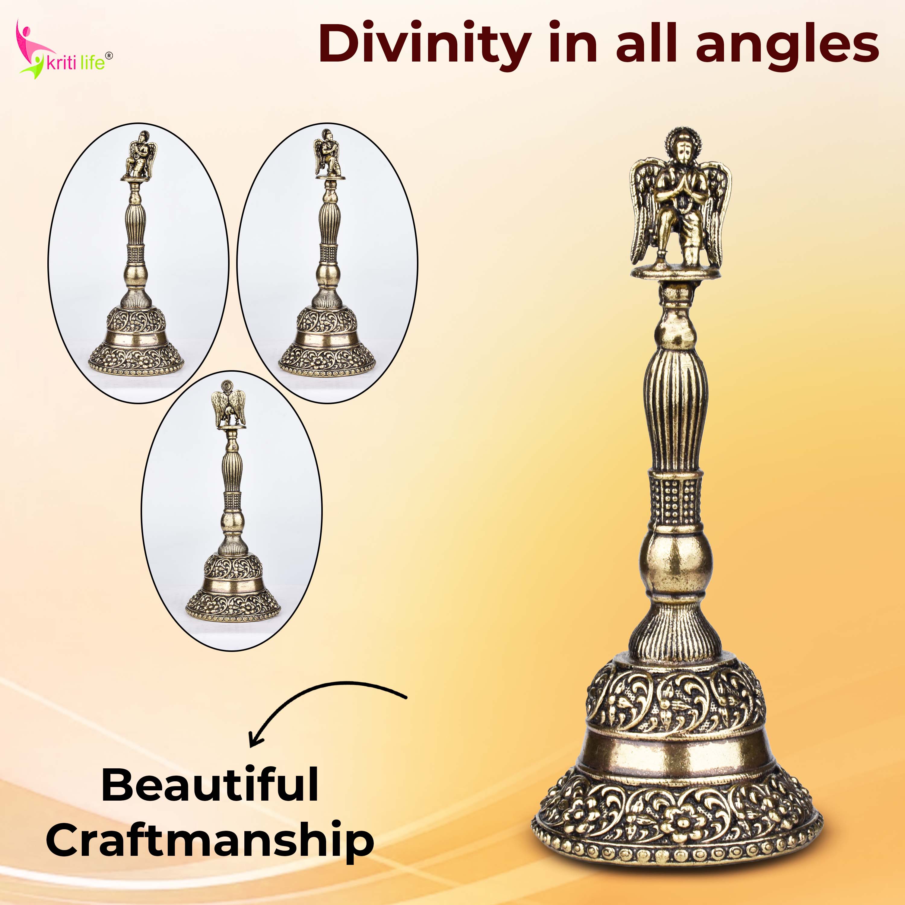 Handcrafted Brass Pooja Bell with Lord Garuda Handle | 5 inches | Traditional Temple Ghanti