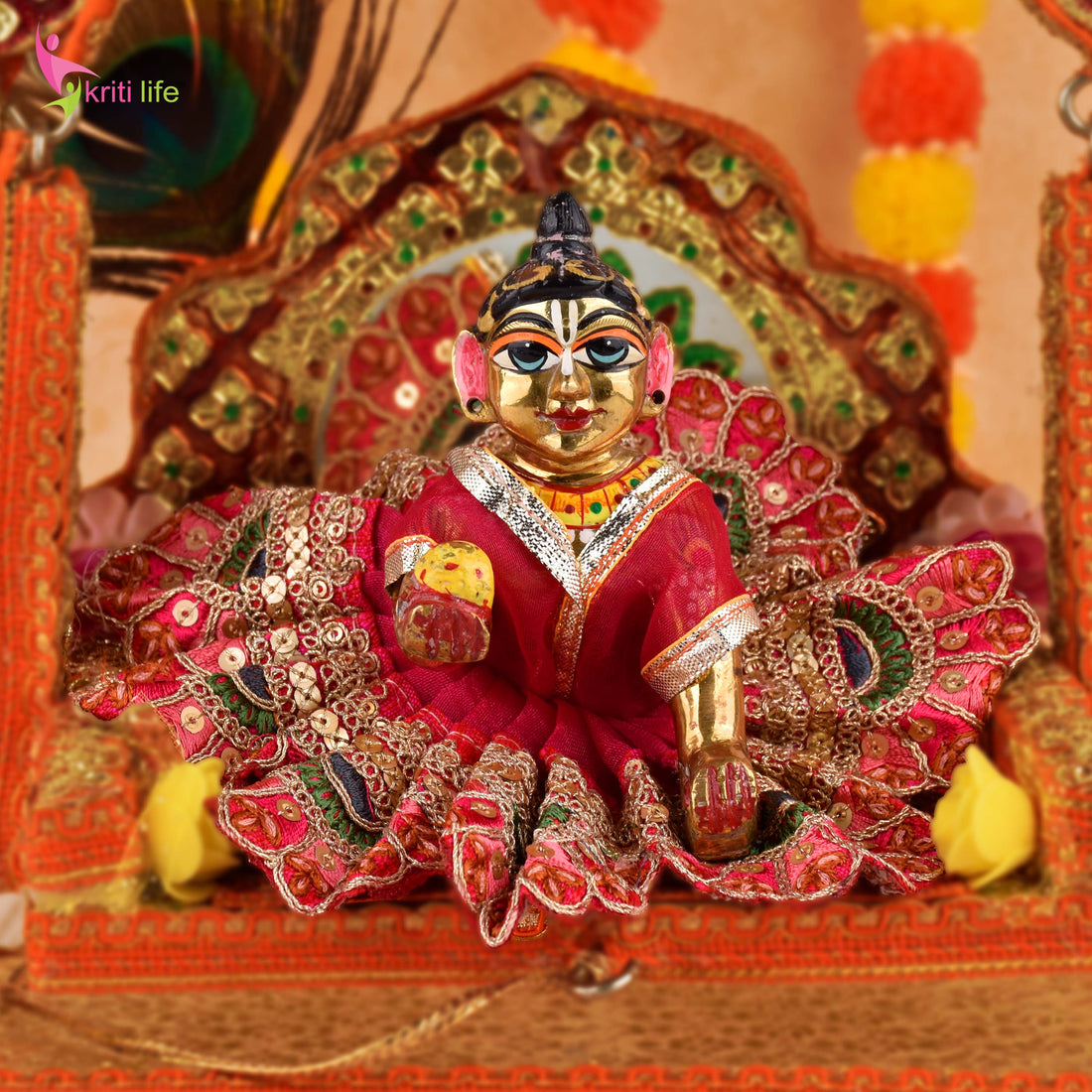 Laddu Gopal Dress for 4 Inch Idol | Red Ethnic Traditional Poshak with Embroidery and Sequins