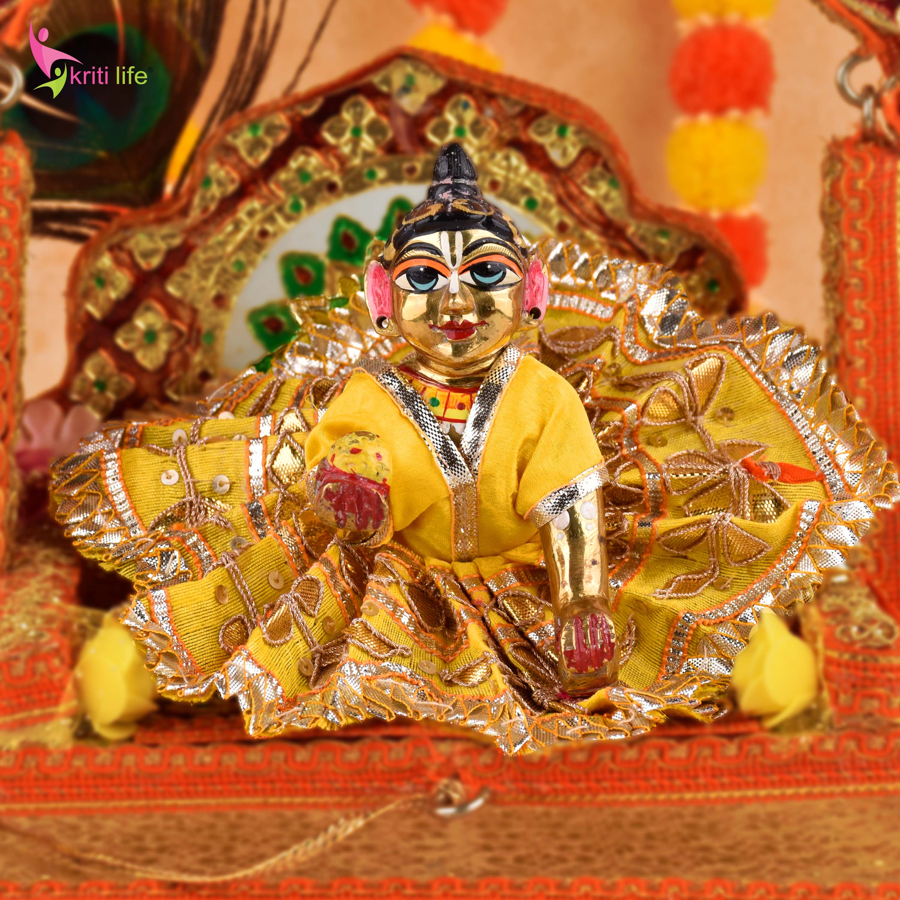 Beautiful Yellow Laddu Gopal Dress with Golden Embroidery – Ideal for 4-Inch Idol | Traditional Poshak for Kanha Ji