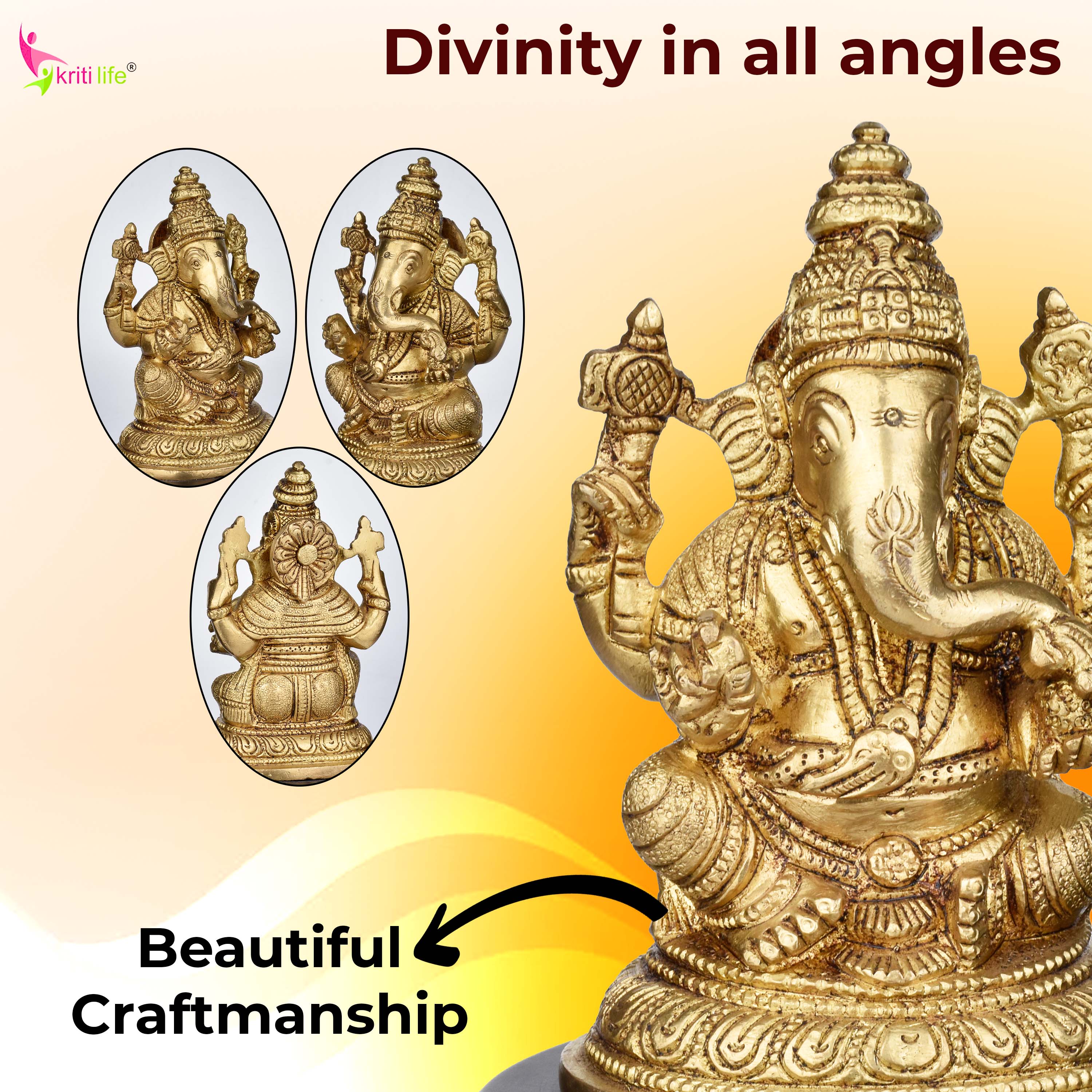 Brass Ganesha Idol With Tealight Holder- 6 Inch