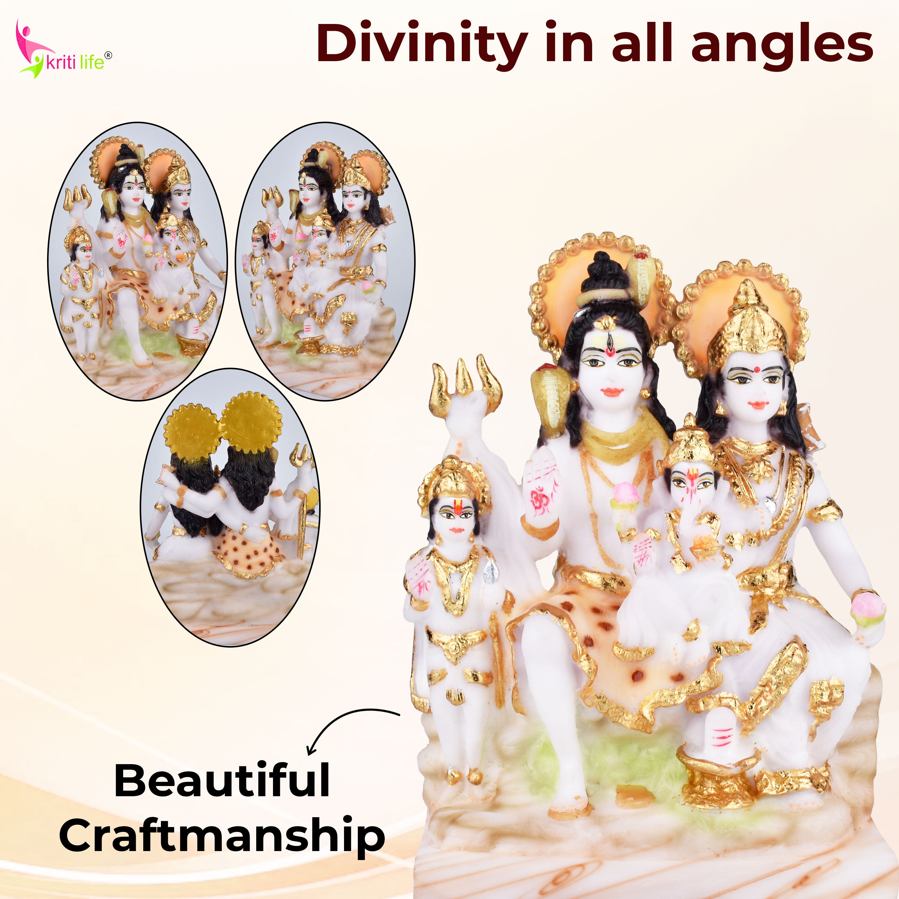 Shiv Parivar Idol – Lord Shiva Family Polyresin Statue (8.5 inches ) for Home Temple & Décor