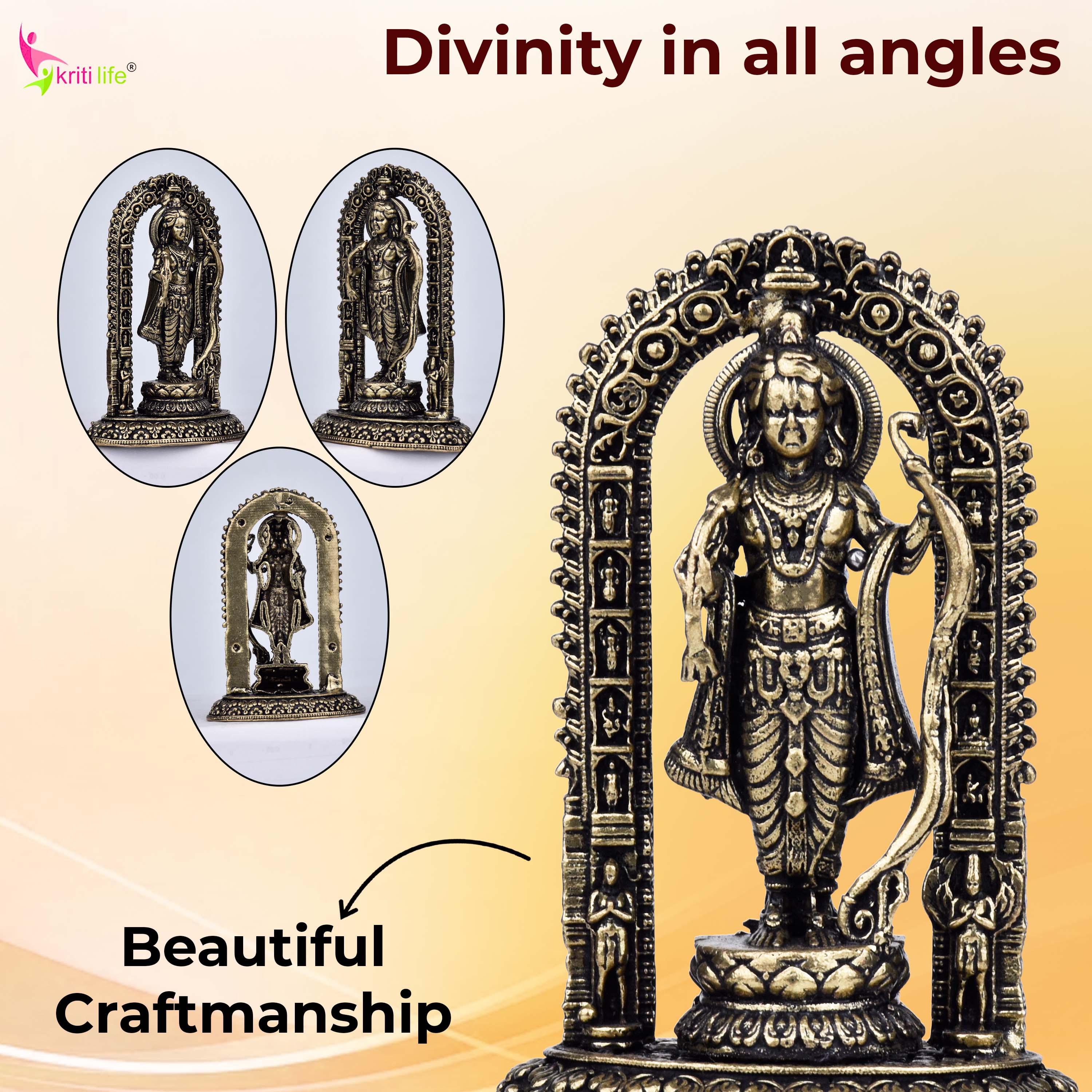 Brass Ram Lalla Idol – Childhood Form of Lord Ram | 3 inches - Small size | Antique Finish Murti for Pooja & Home Temple