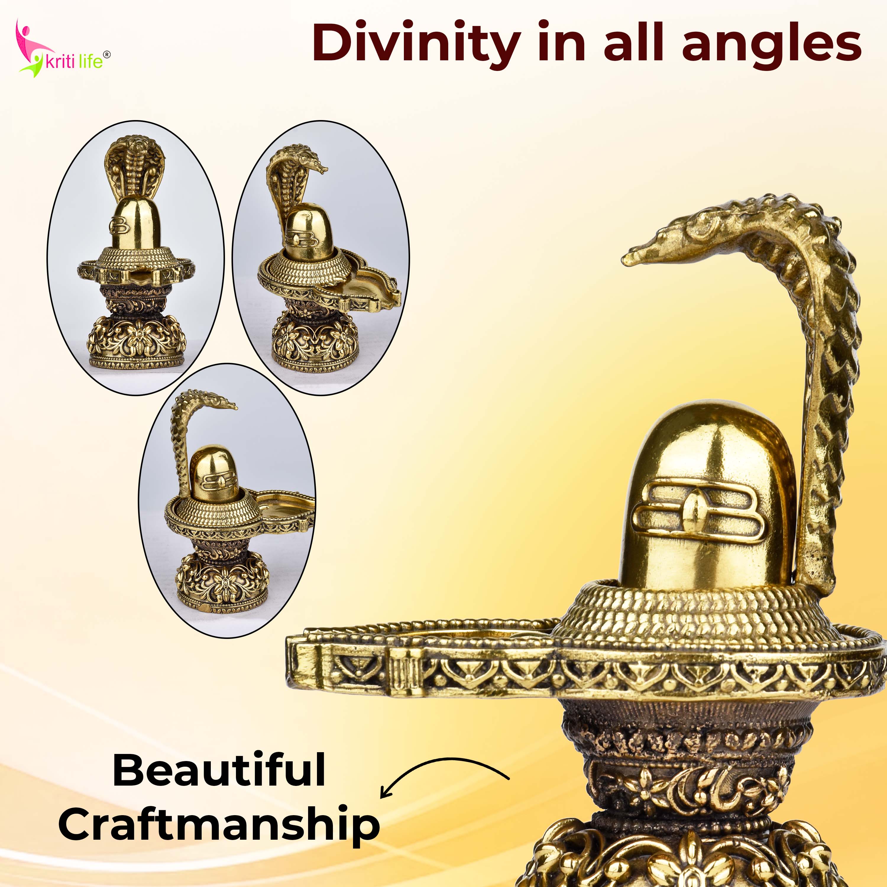 Brass Shivling Idol with Nagraj Vasuki | 3 inches | – Sacred Decor for Meditation & Devotion