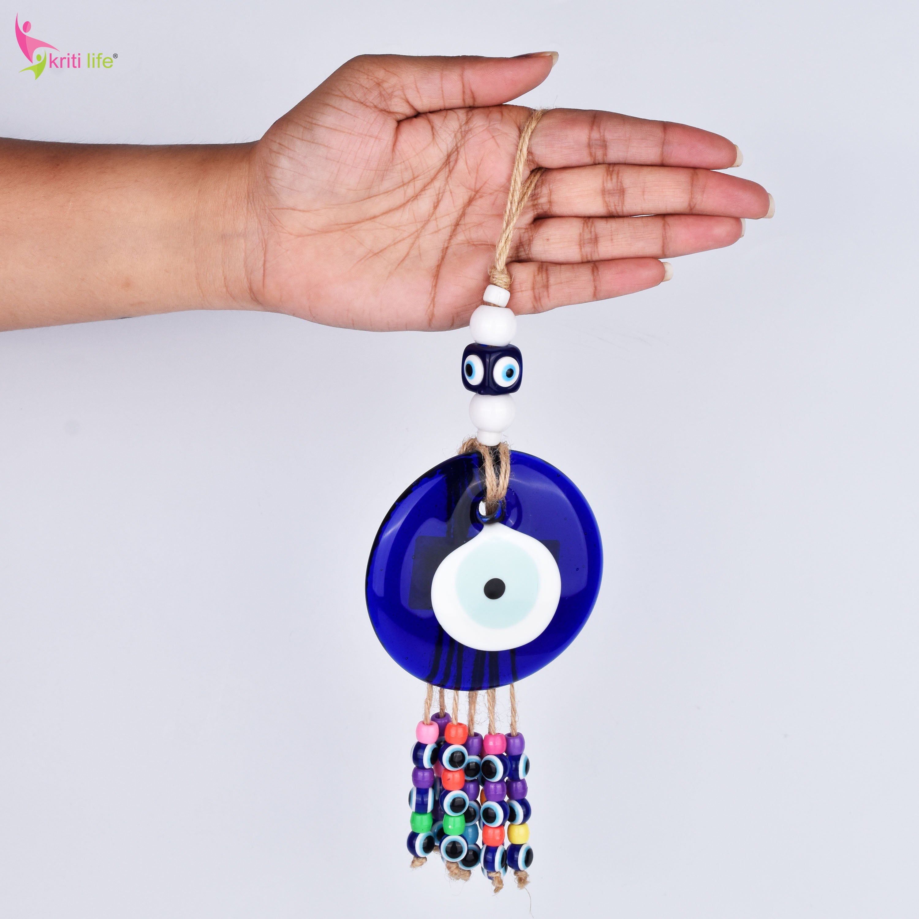 Evil Eye Wall Decor with Colorful Beads | Spiritual Nazar Battu for Home & Office – 26 cm Hight
