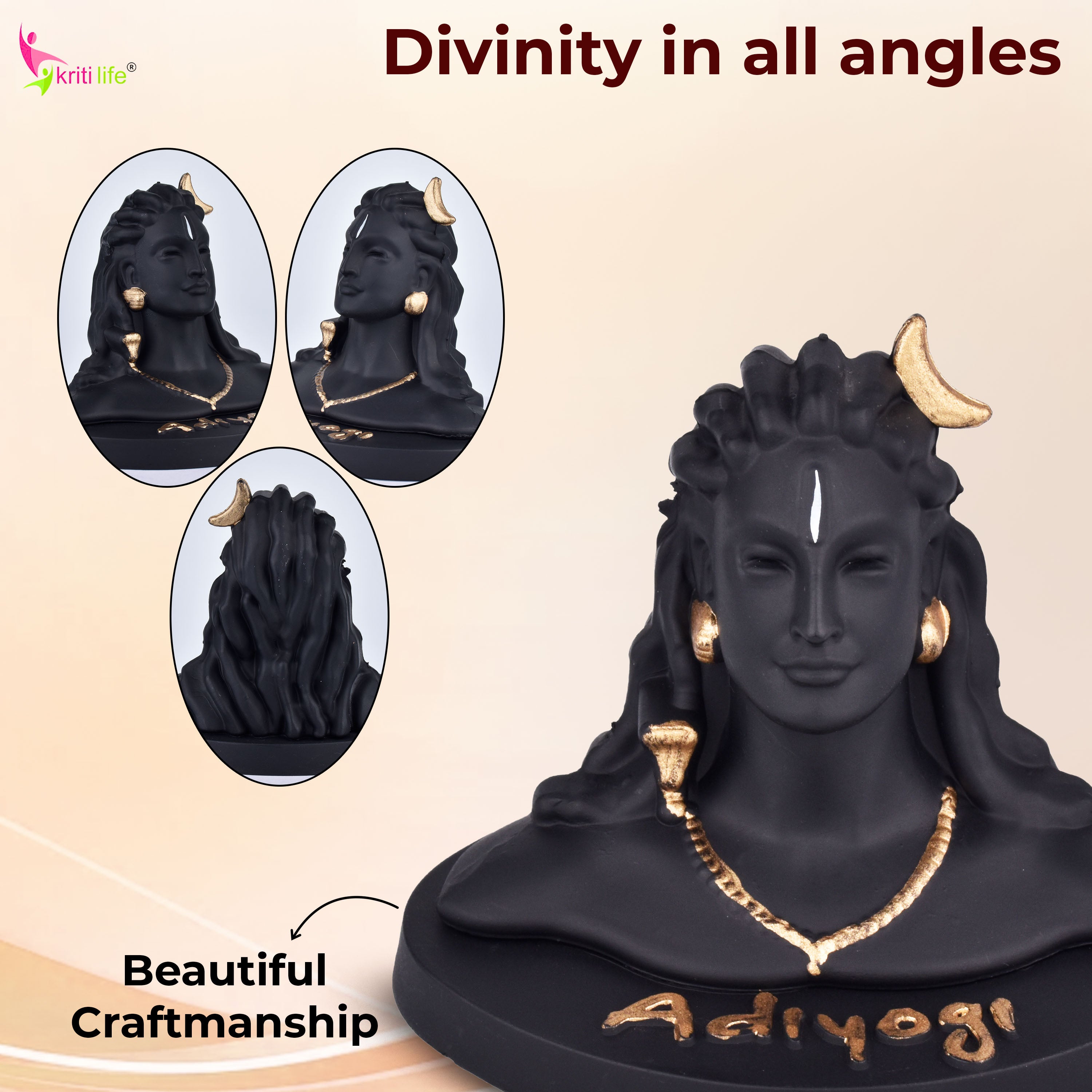 Black Adiyogi Shiva Idol in Polynesian | 4 inches | Spiritual Home Decor Statue