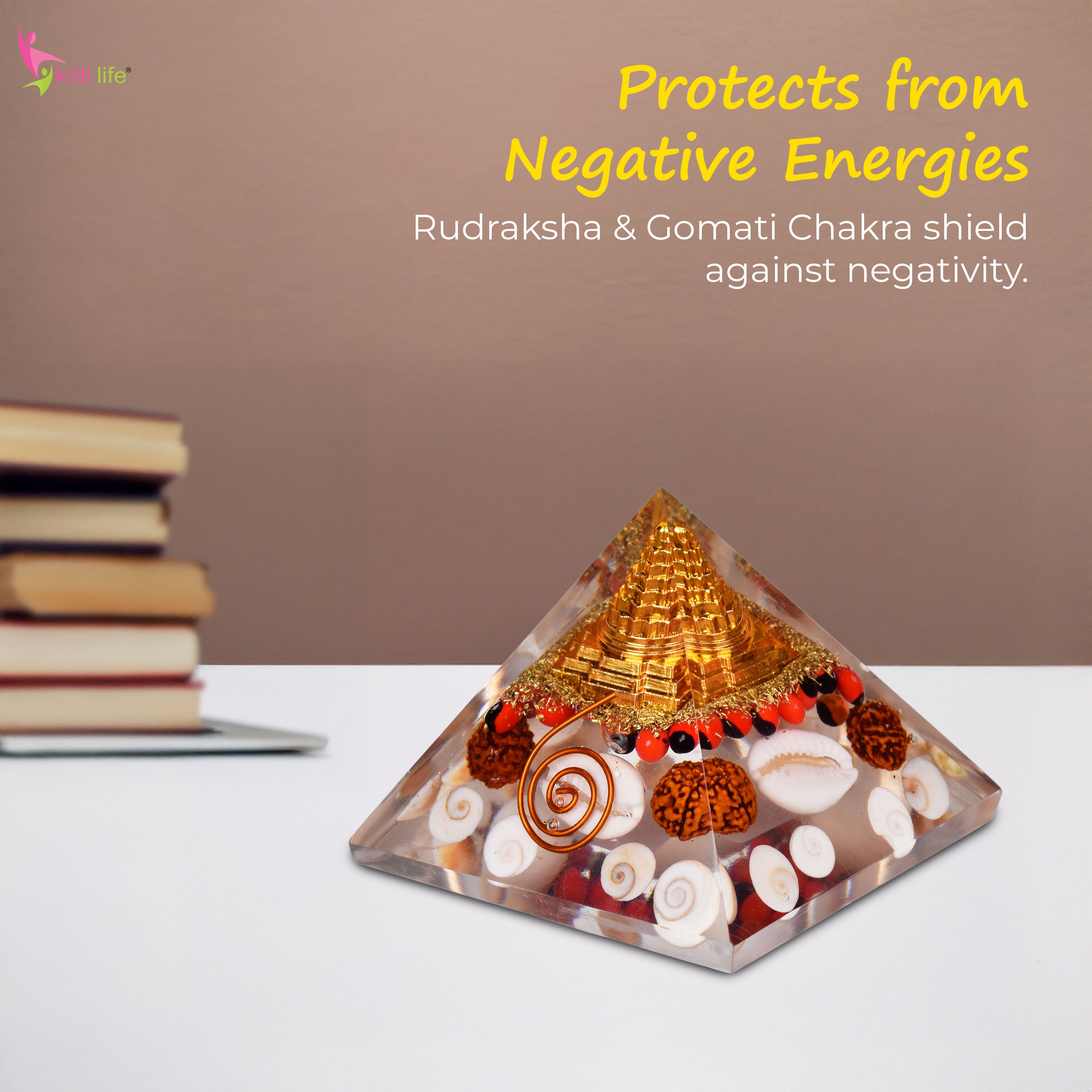 Laxmi Pyramid with Shri Meru Yantra | Gomti Chakra, Cowrie, Rudraksha for Wealth & Vastu