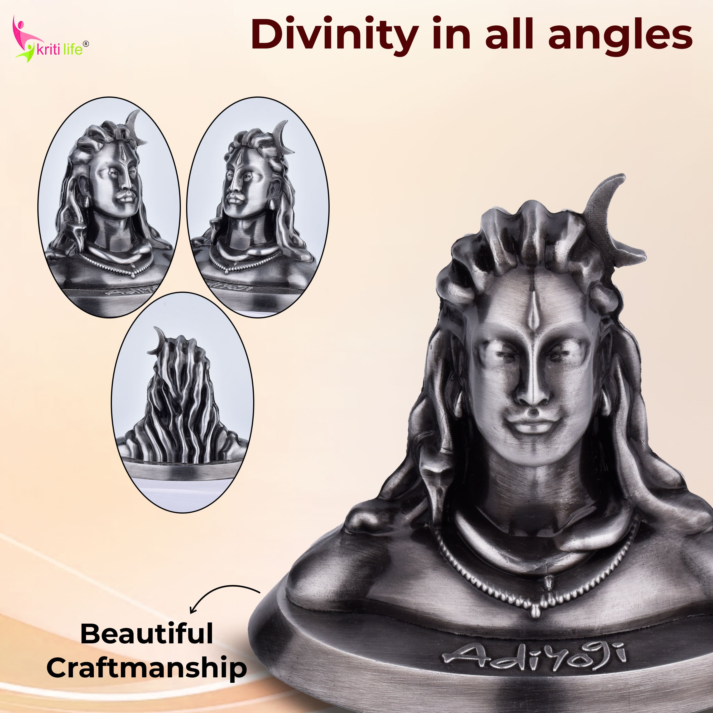 Adiyogi Shiva Idol – 4.5 inches - Silver Polyresin for Home Decor, Meditation & Gifting