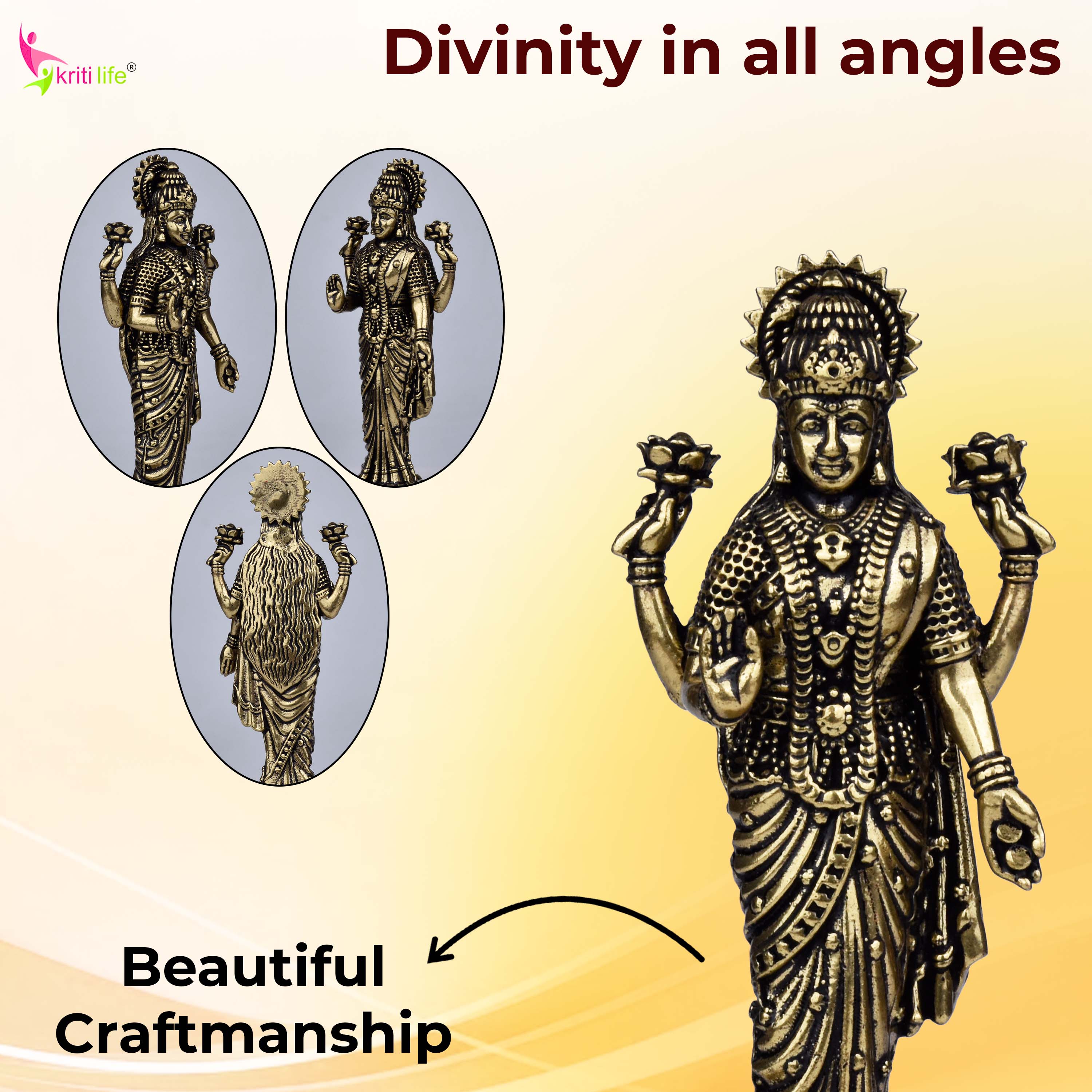 Brass Goddess Lakshmi Idol | 3 inches | – Handcrafted Figurine for Pooja Room & Home Decor | Small Size