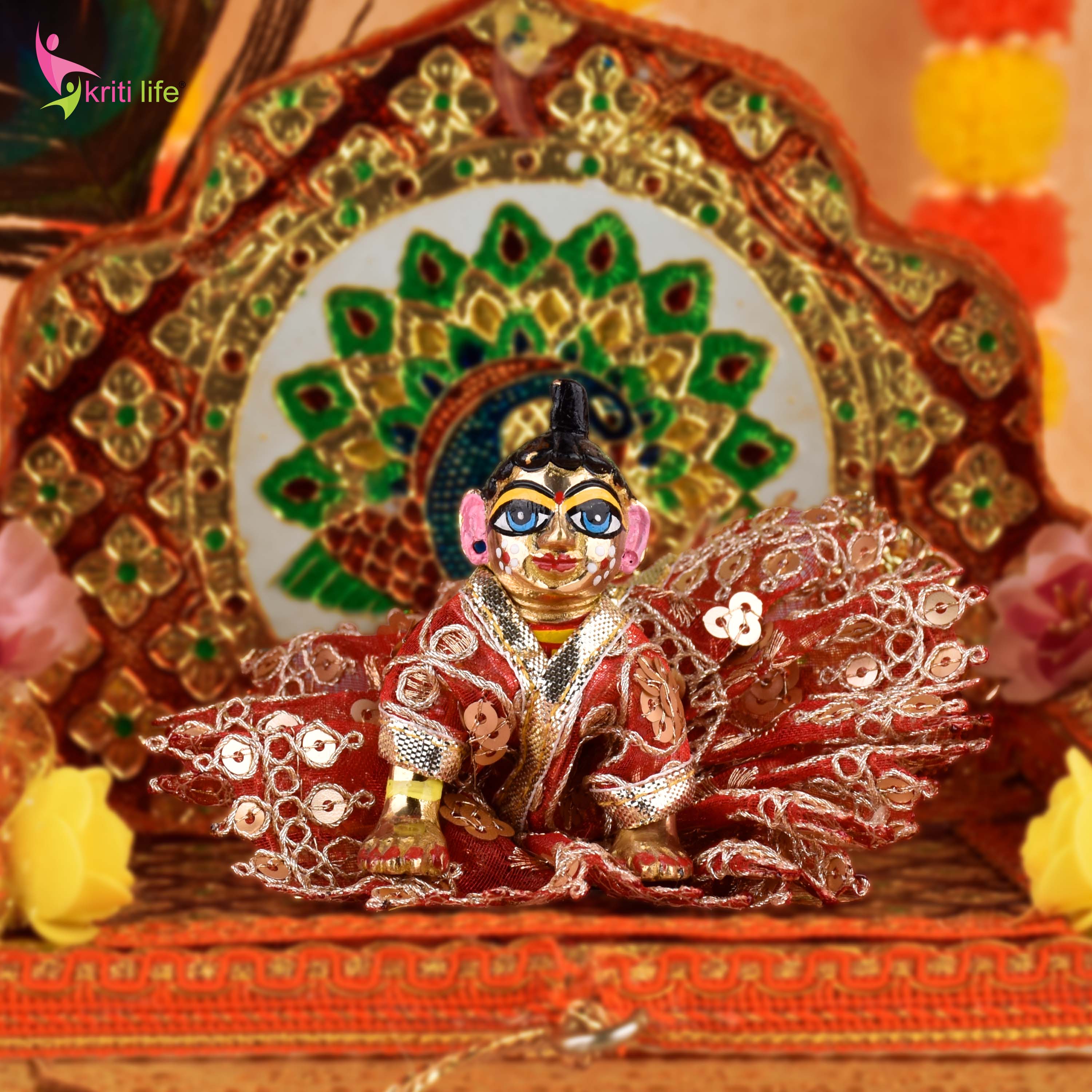 Elegant Red Sequin Embroidered Laddu Gopal Dress for 2.5 Inch Idol