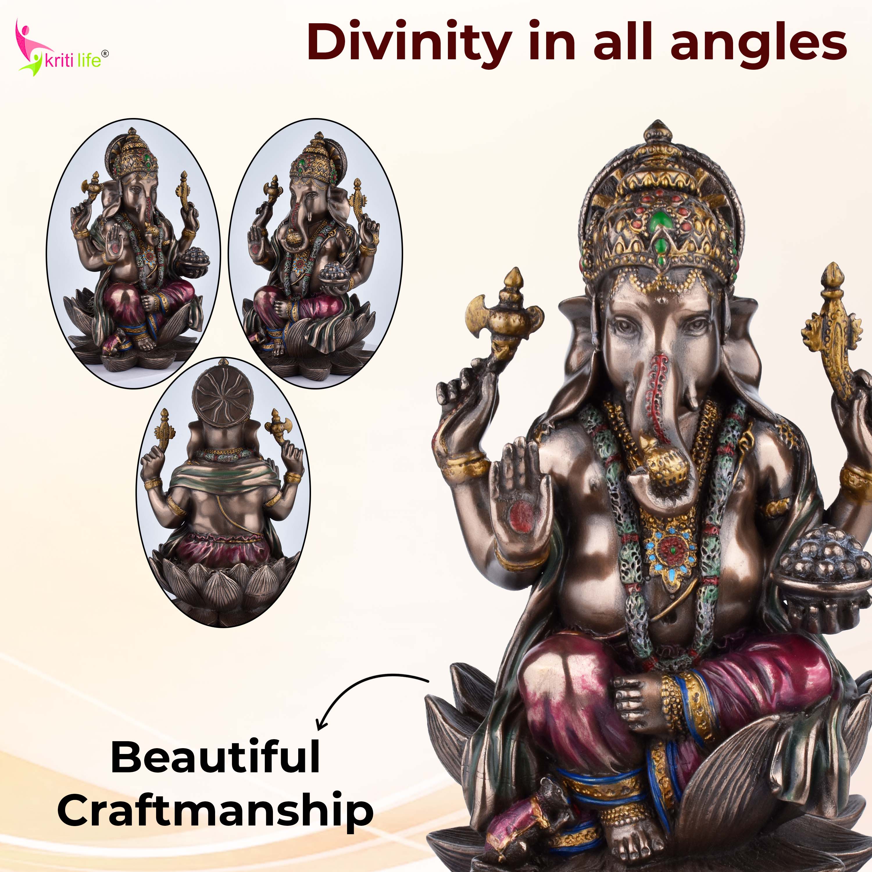 Lord Ganesha Idol | Antique Finish | 7.5 inches | Polyresin Ganpati Statue for Home, Office & Gifting