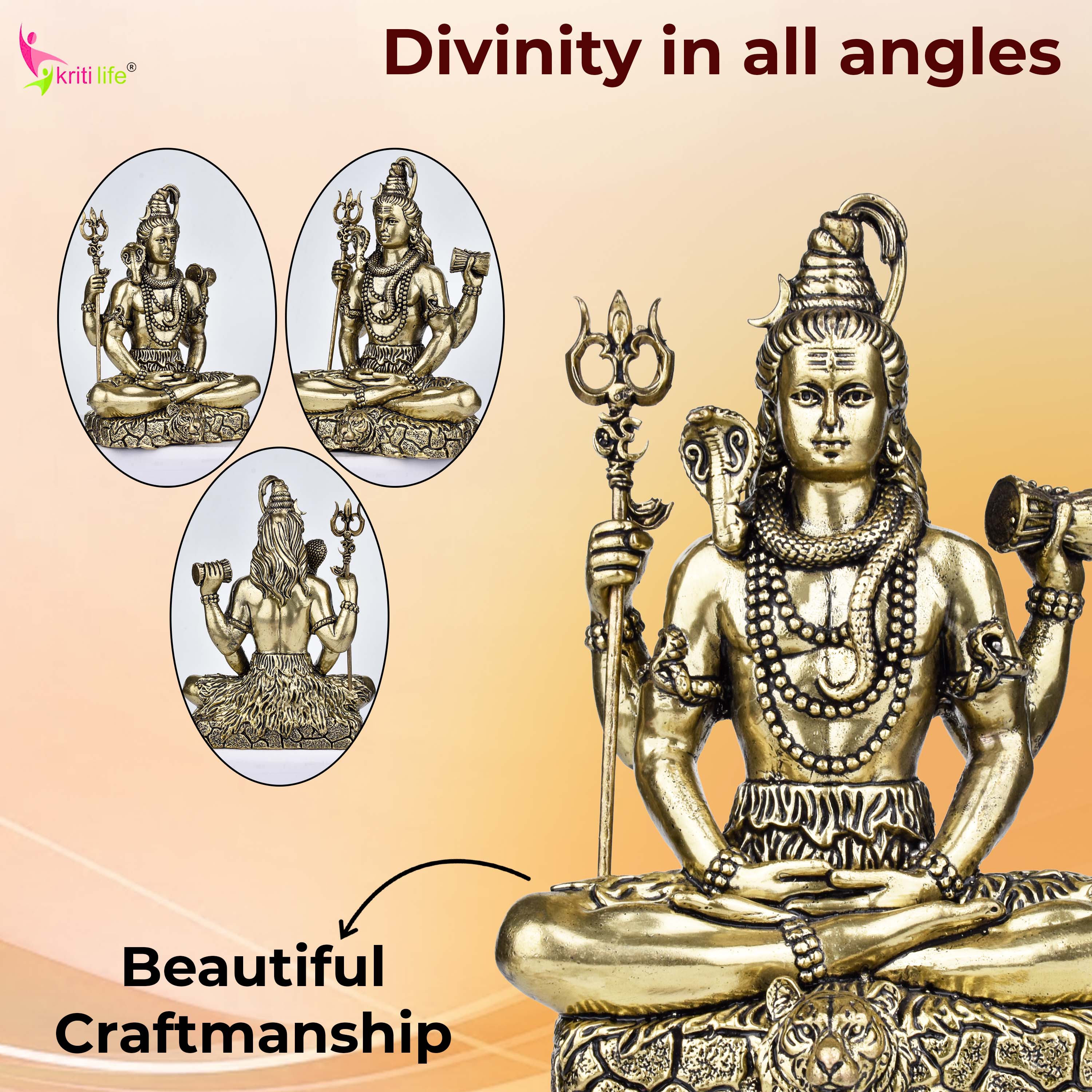 Brass Lord Shiva Idol – Handcrafted Antique Finish Statue 6 inches for Home Temple & Decor