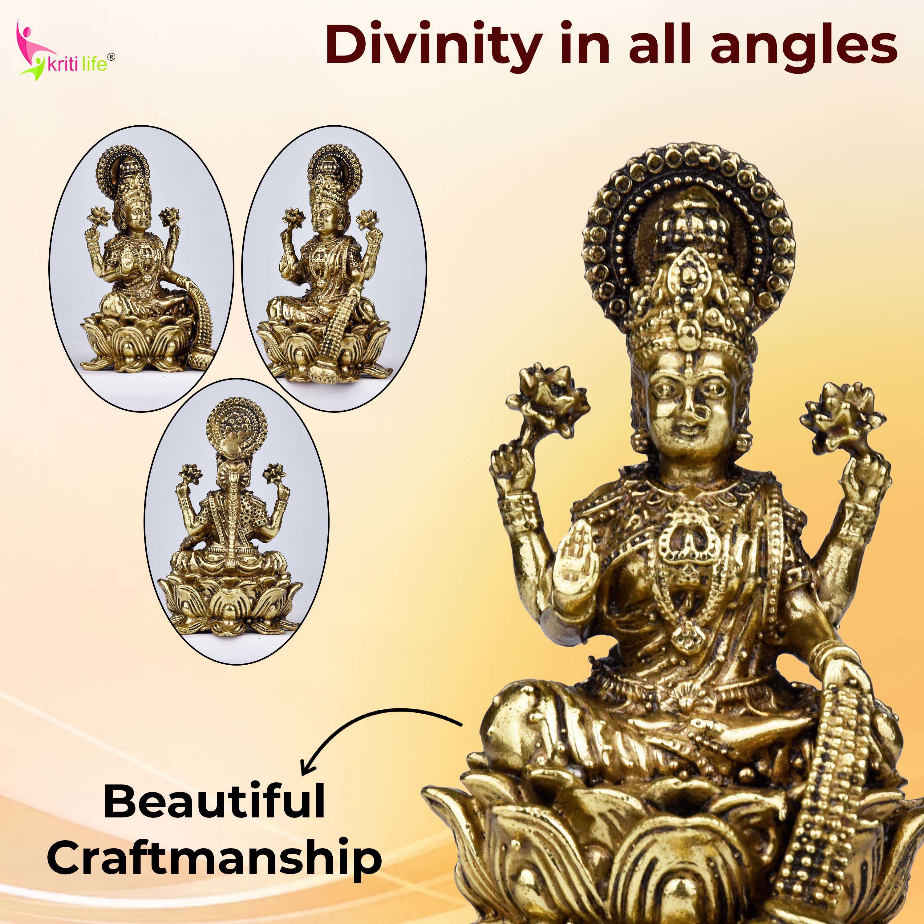 Brass Goddess Lakshmi Idol – Wealth & Prosperity Hindu Statue for Pooja & Decor | 2.5 inches (Small Size) |