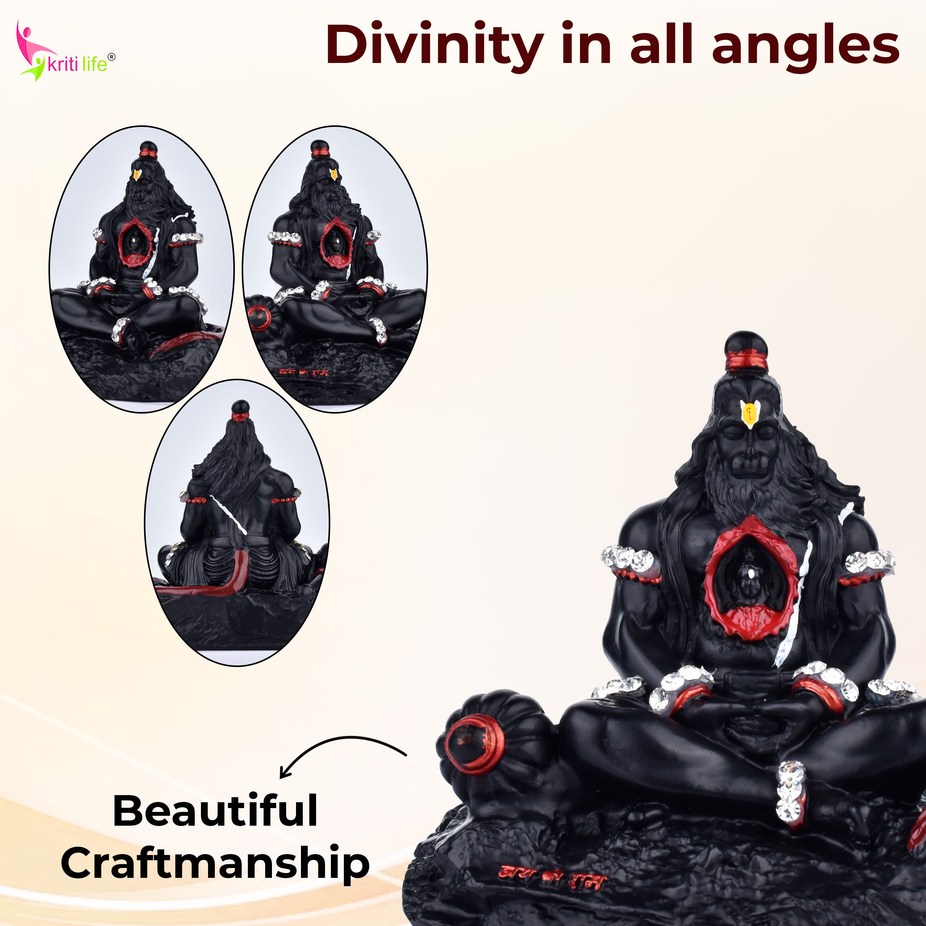 Lord Hanuman Idol – Devotional Black Statue Meditation - Shri Ram Inside Chest – Polyresin Statue - 3 inches