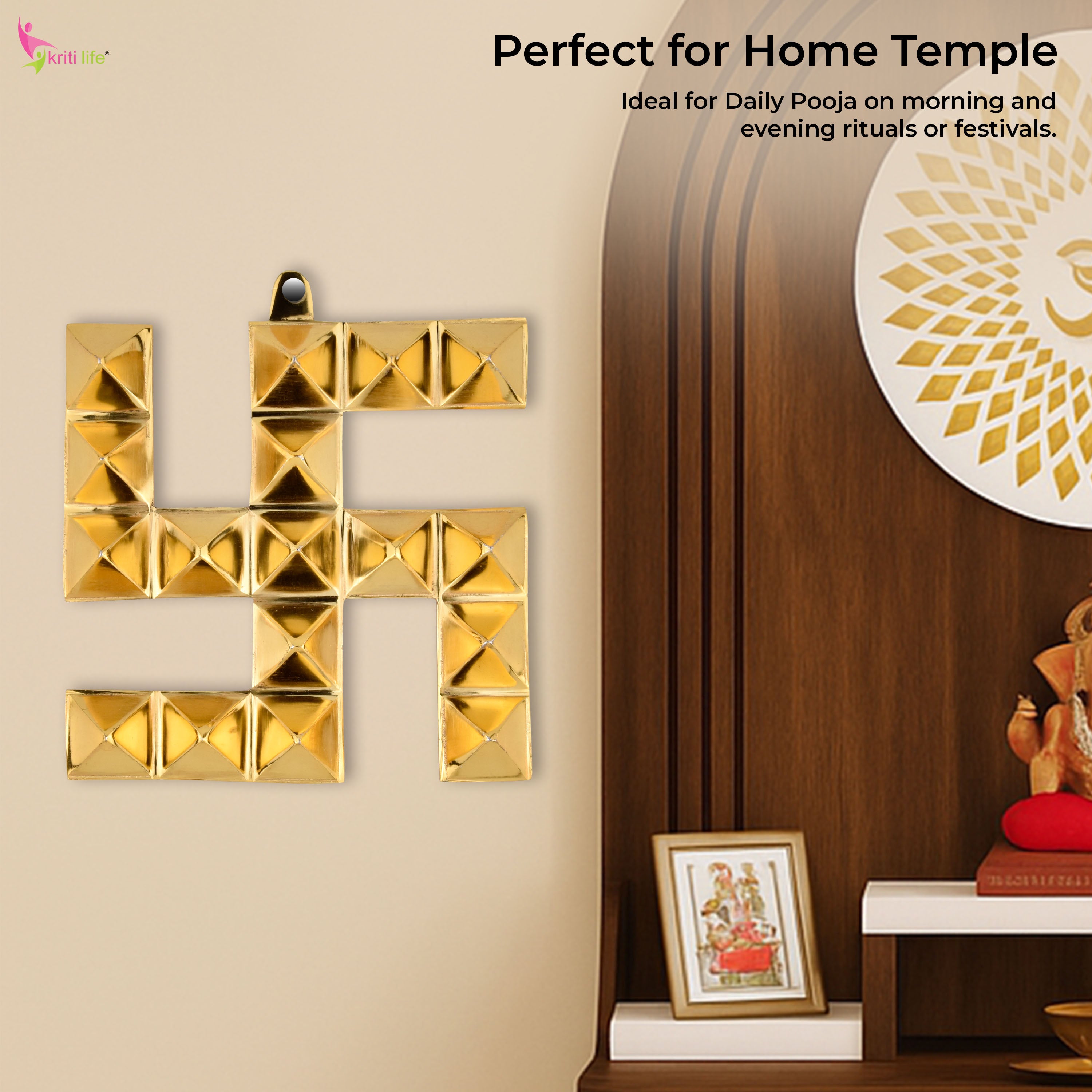Brass Swastik Wall Hanging | Auspicious Vastu Symbol for Entrance- 6 inches