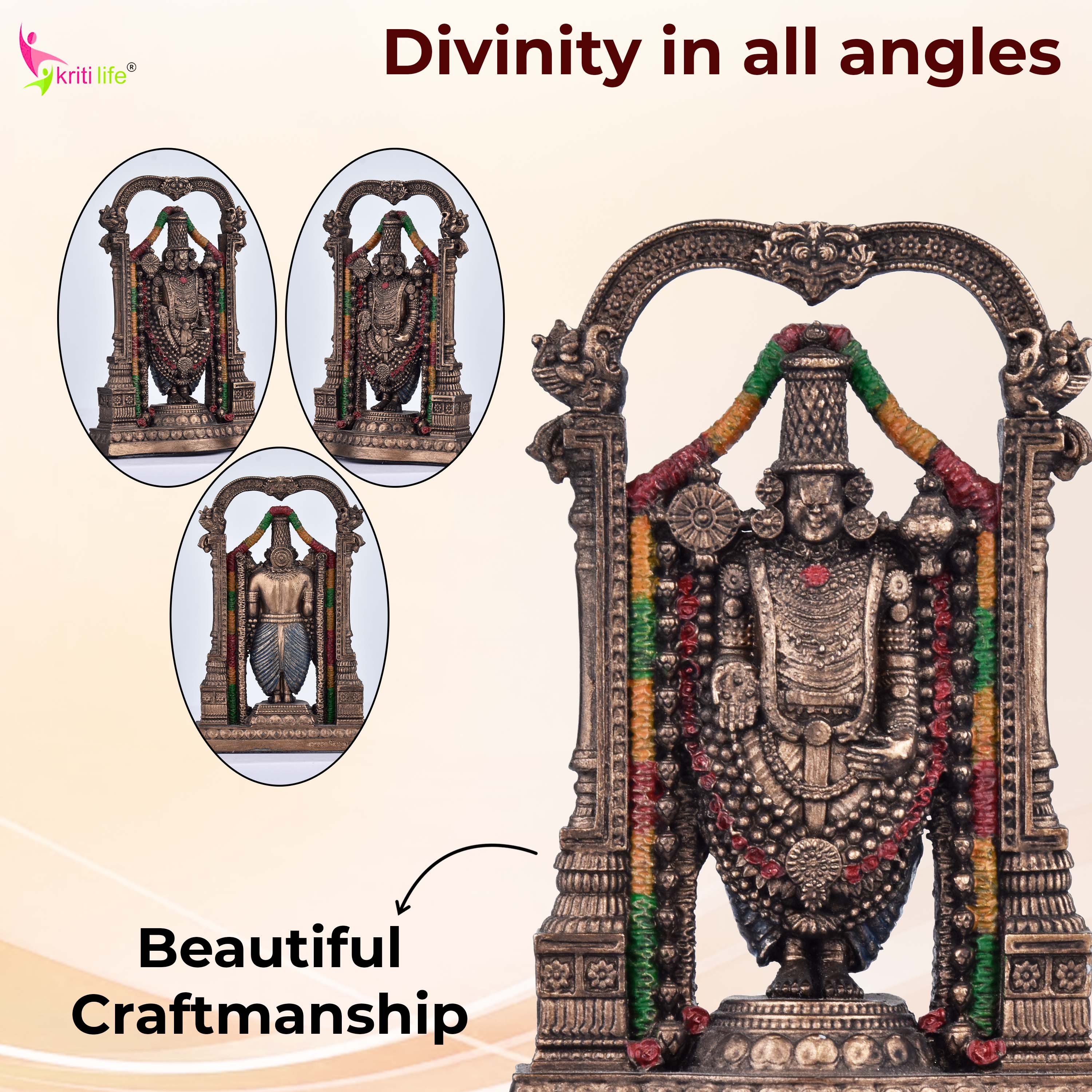 Lord Venkateswara Idol | Antique Finish - 3 inches - Polyresin Balaji Statue for Home Temple & Gifting