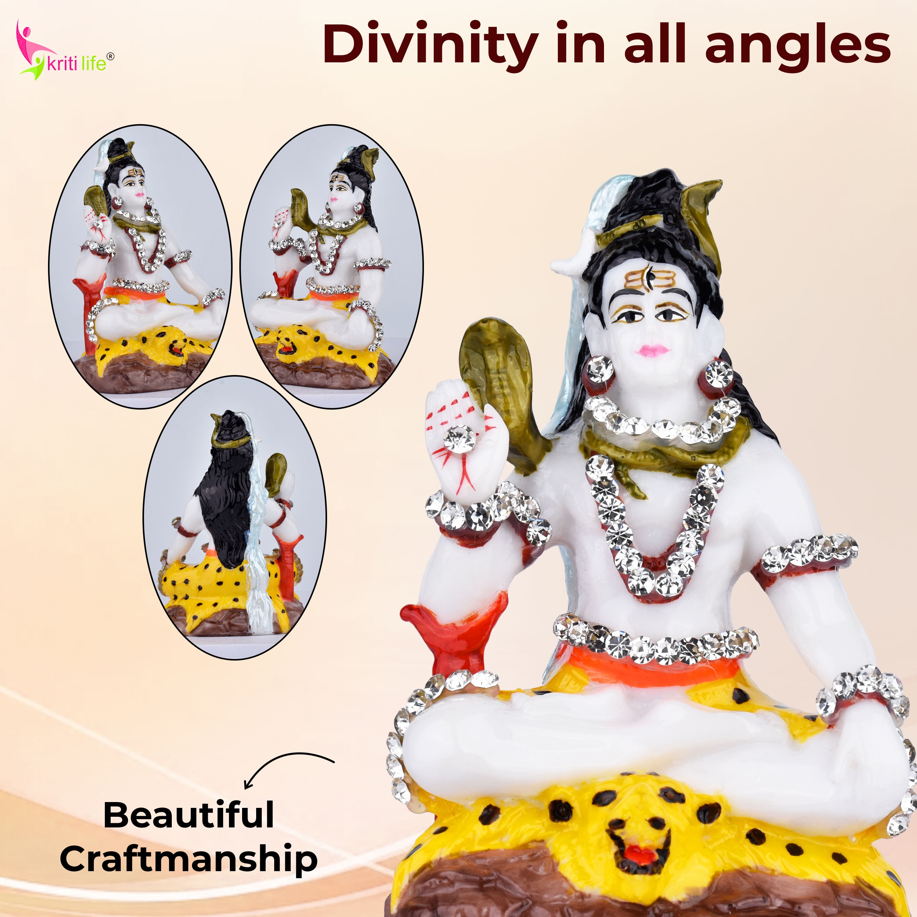 Lord Shiva Idol – Handcrafted Polyresin 3.5 inches Small Statue with Decorative Stones