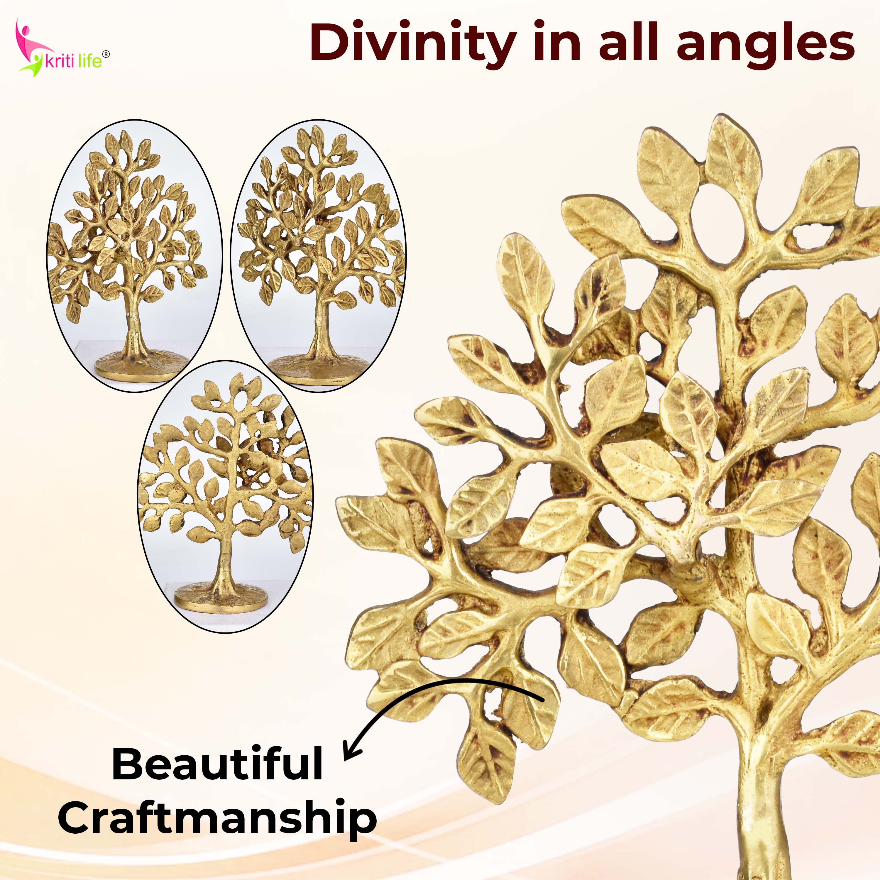 Brass Kalpvriksha Tree – Wish Fulfilling Tree 7 inches for Home Decor & Vastu, Prosperity & Good Luck