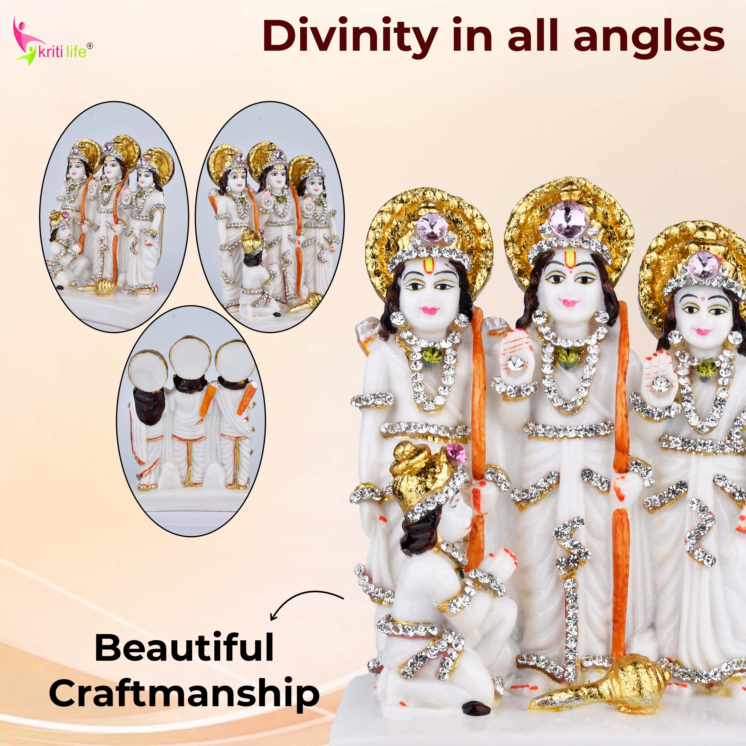 Ram Darbar Idol – Polyresin Statue of Lord Ram, Sita, Lakshman & Hanuman for Pooja Room & Home Décor |  6 inches