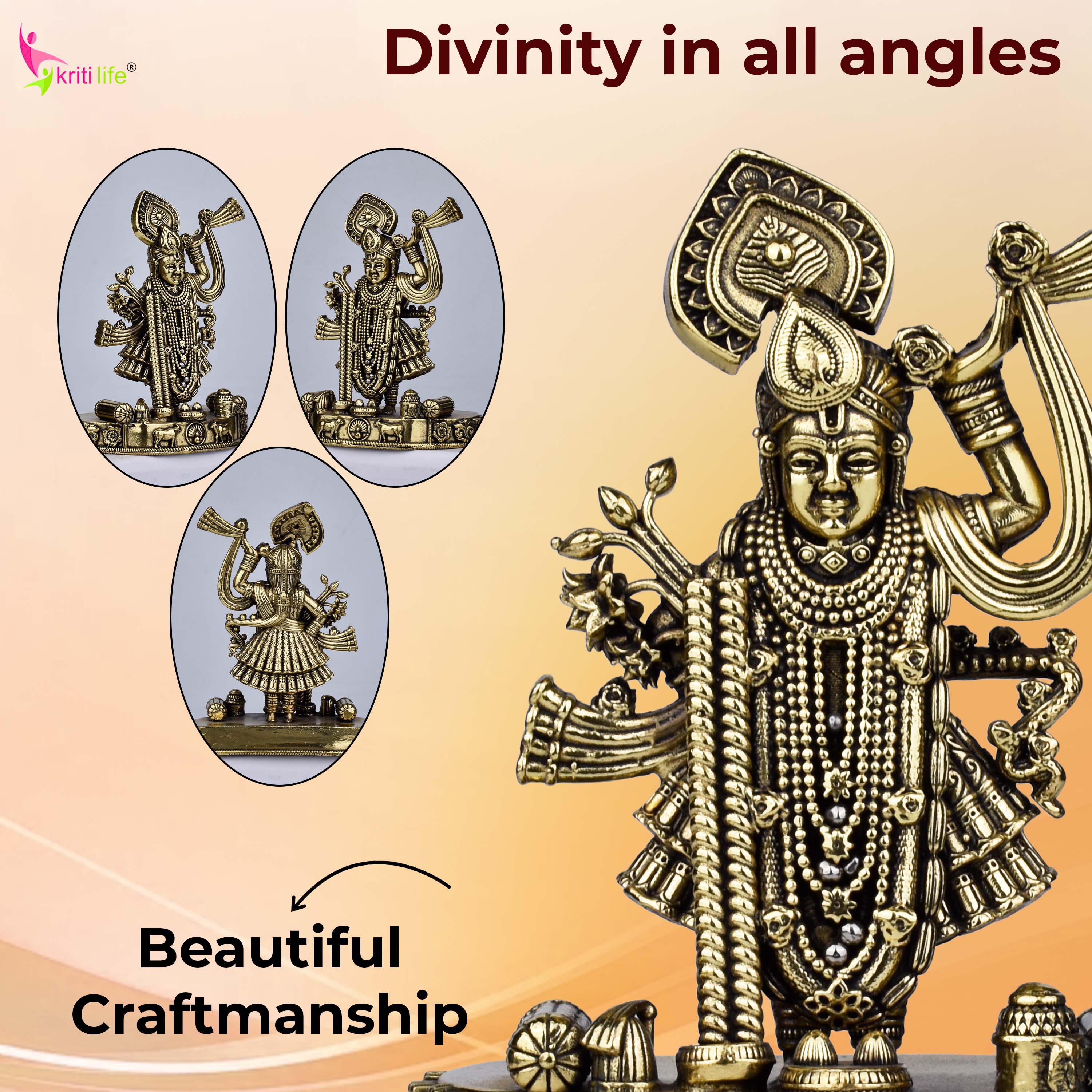 Brass Lord Shree Nath Ji Idol – | 4 inches | Handcrafted Spiritual Statue for Home Temple & Pooja Décor