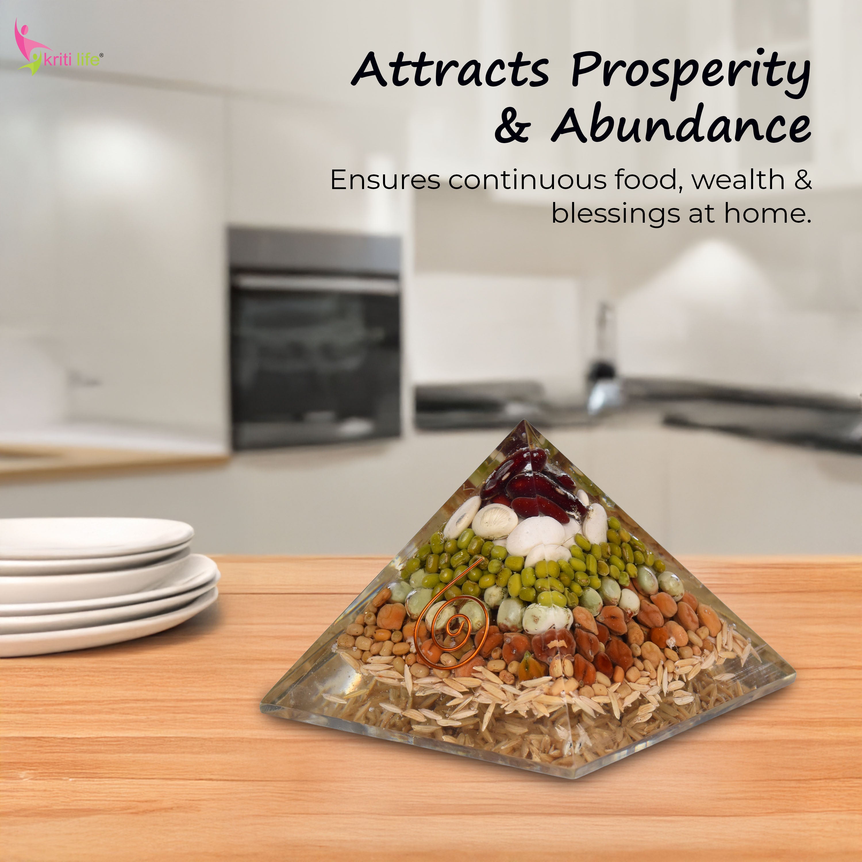Annapurna Pyramid | Energised Grain Pyramid with Cowries & Copper Coil for Prosperity & Food Abundance