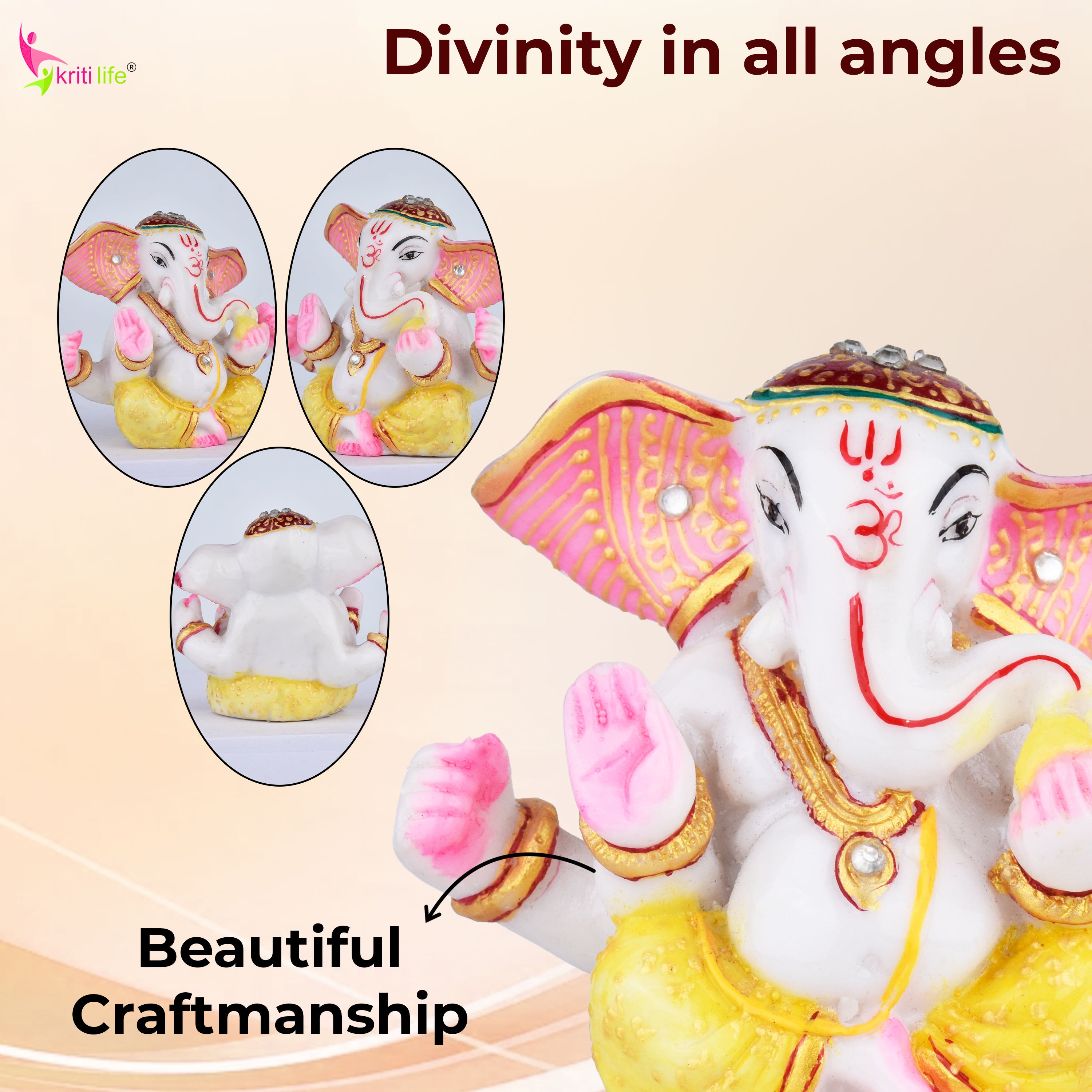 Blessings of Ganpati Bappa | 3 inches | – Handcrafted Polyresin Ganesha Idol in Vibrant Colors