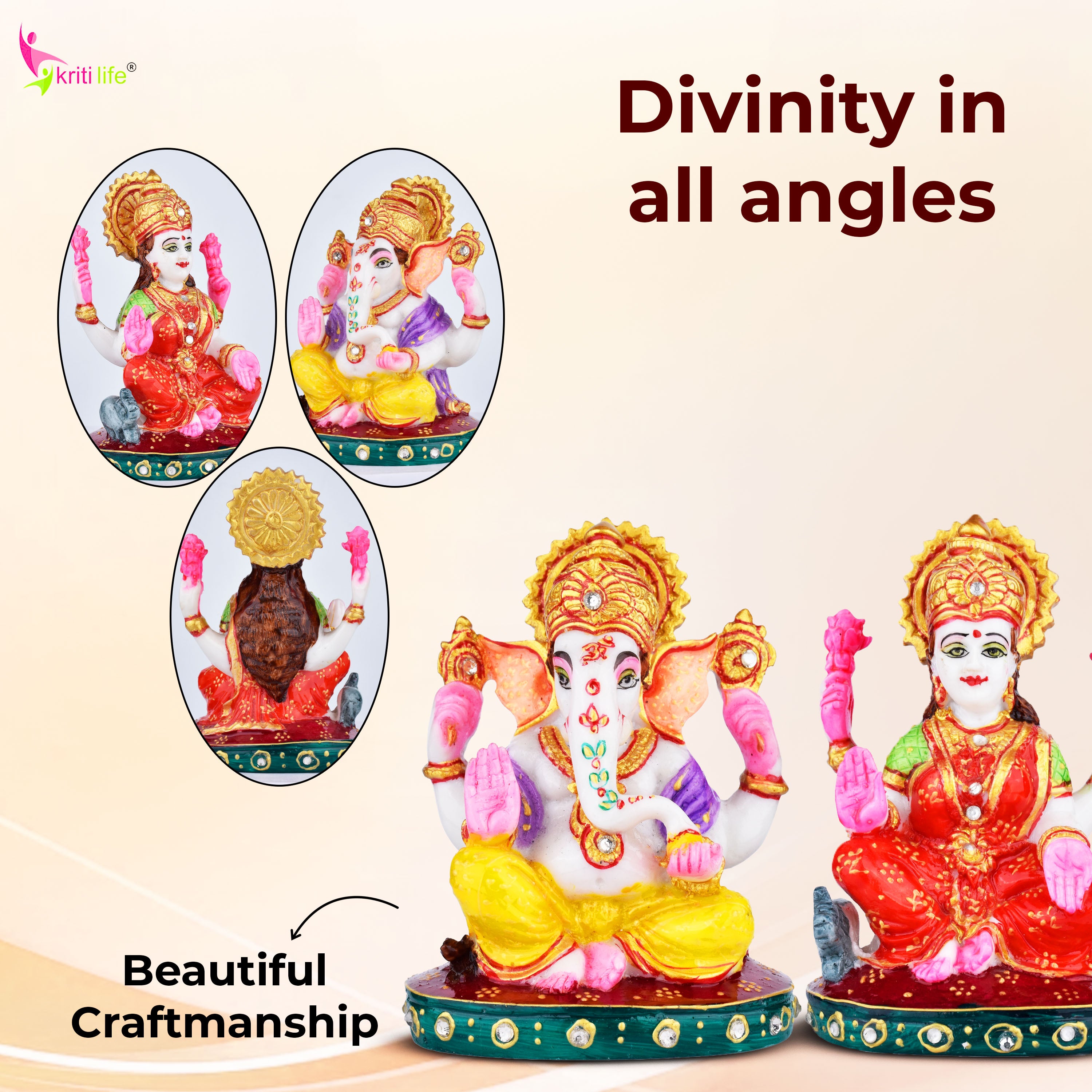 Laxmi Ganesh Idol Set | 6 inches | – Marble Dust Decorative Statue for Home & Pooja