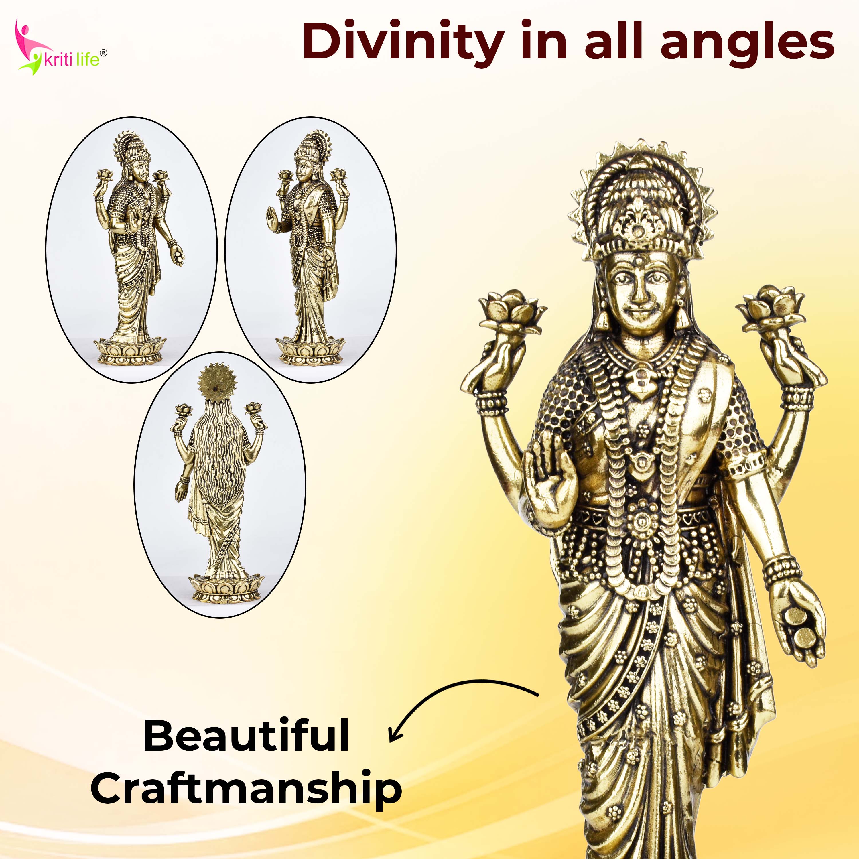 Brass Goddess Lakshmi Idol | 6 inches | for Pooja Room & Home Decor