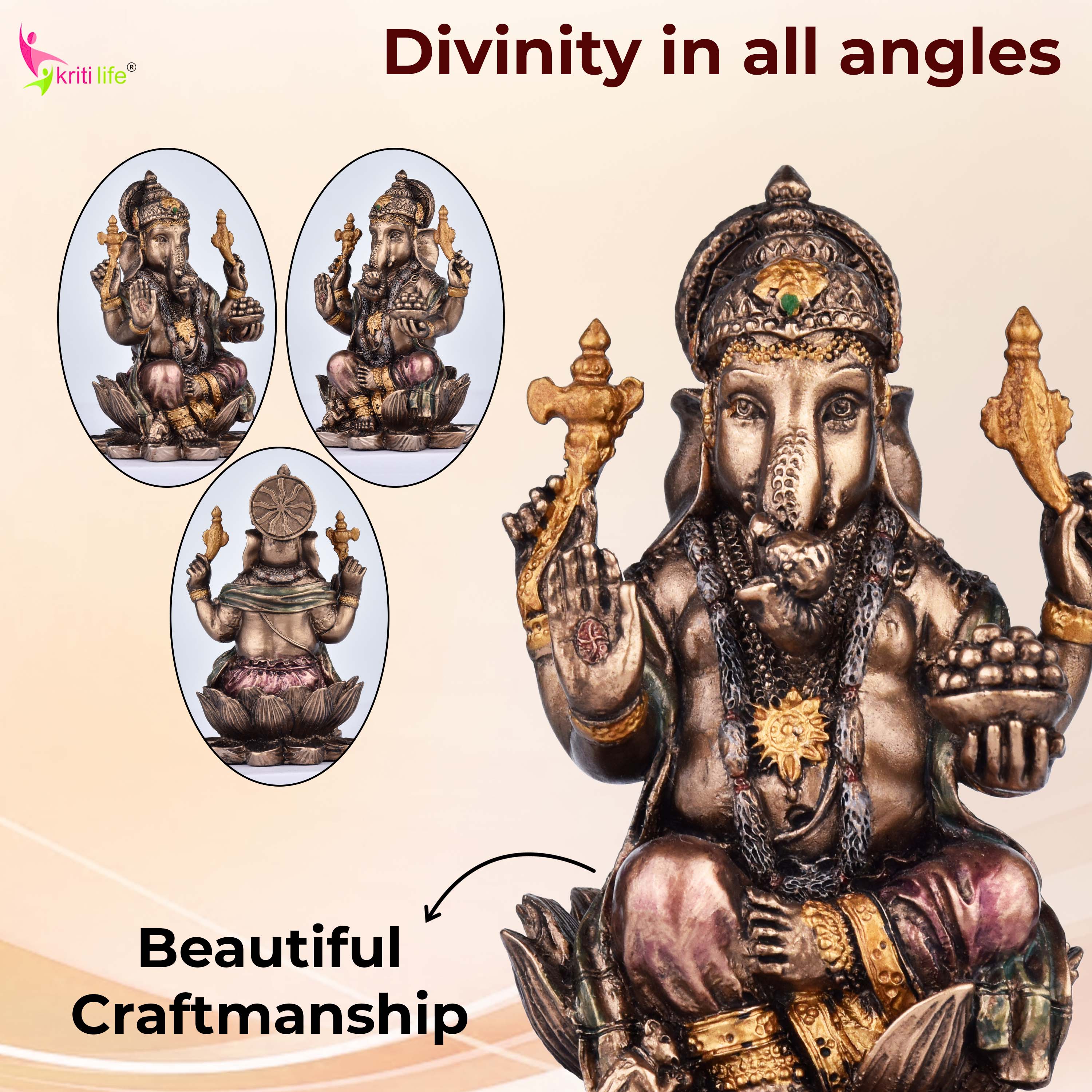 Antique Finish Lord Ganesha Idol in Polyresin – Ganpati Statue 3 inches for Pooja, Home & Office Décor