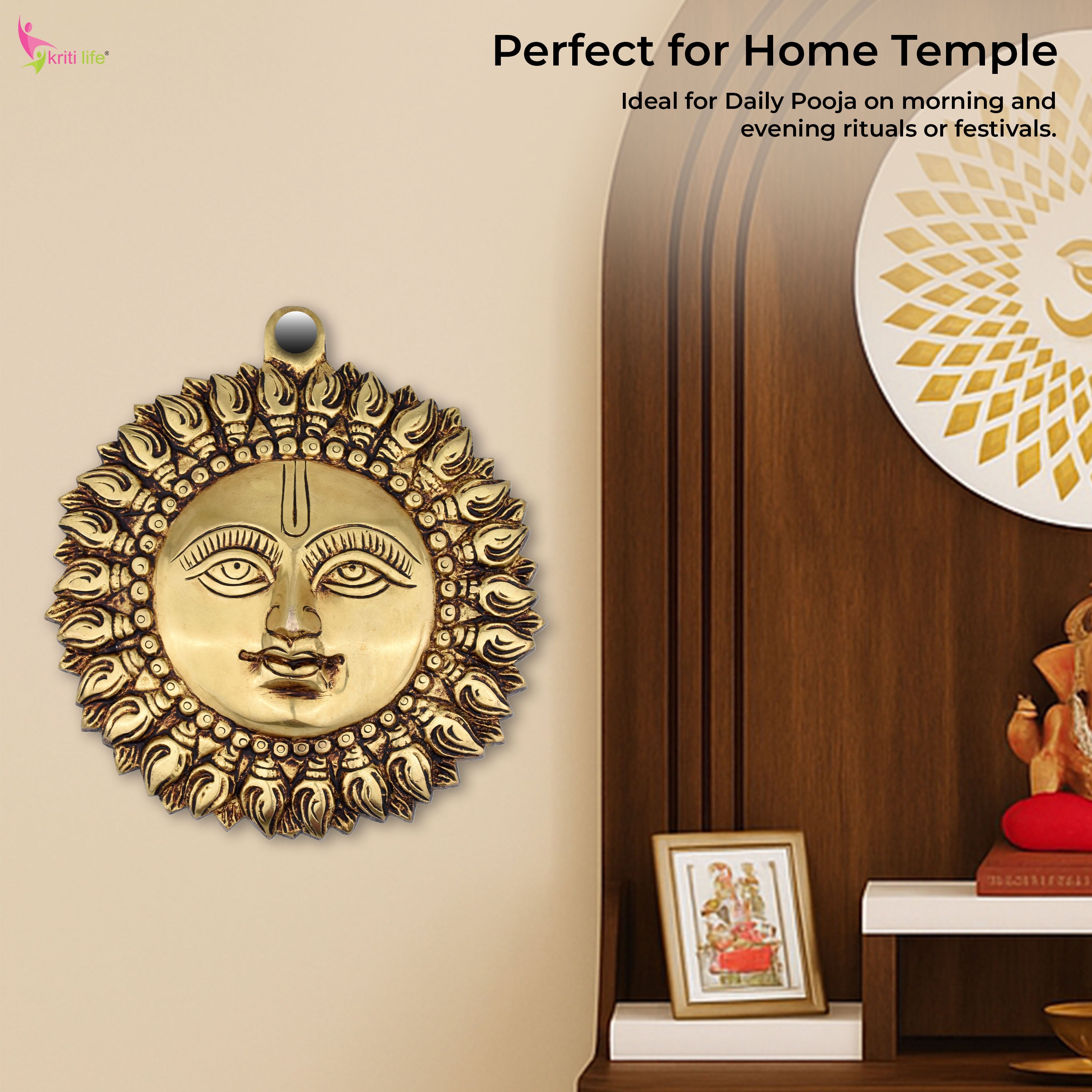 Brass Surya Wall Hanging | Sun God Face Wall Mount for Entrance & Pooja Room- 6  inches