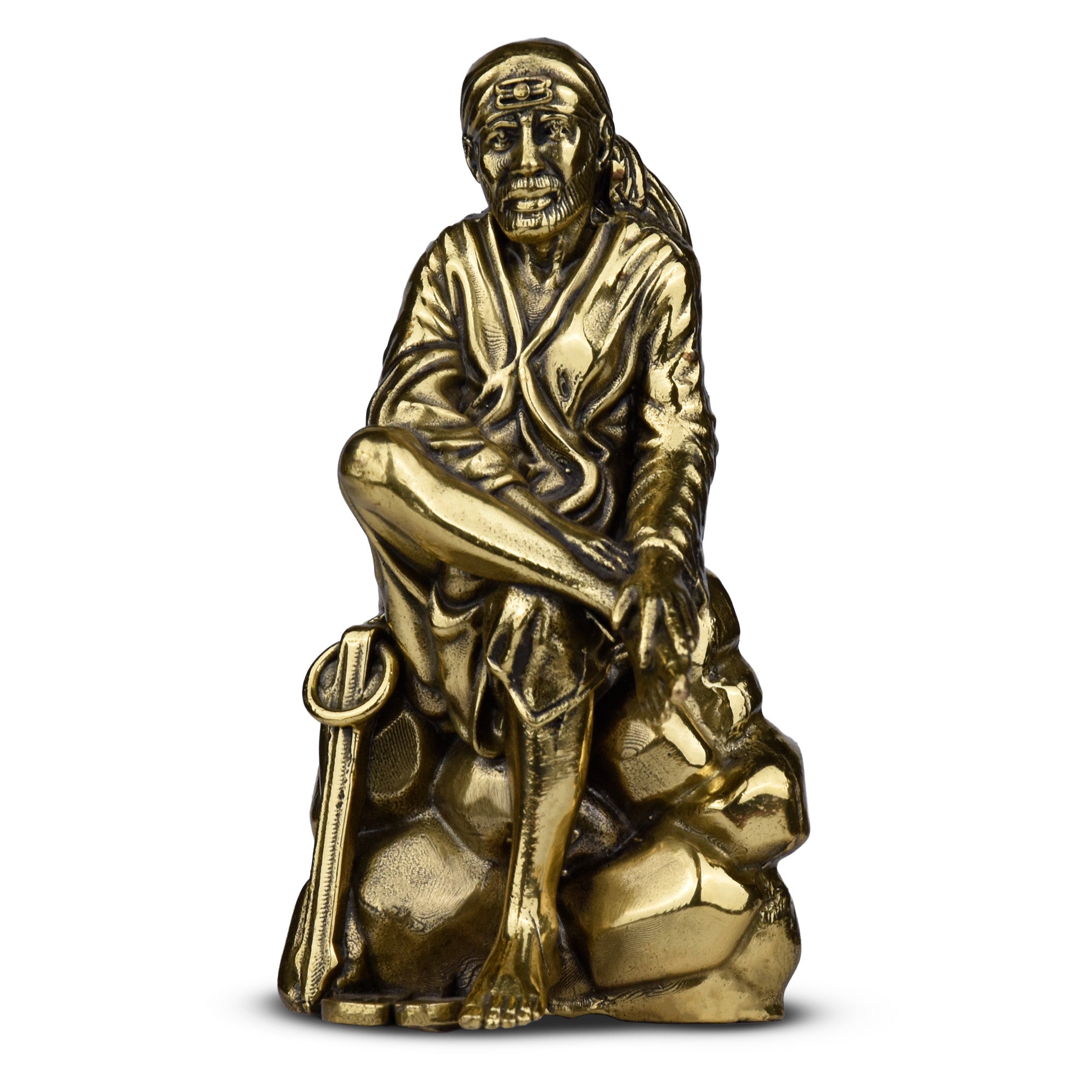 Brass Sai Baba Idol – Sitting Pose Statue for Home Mandir & Spiritual Décor |Small size| 3 inches
