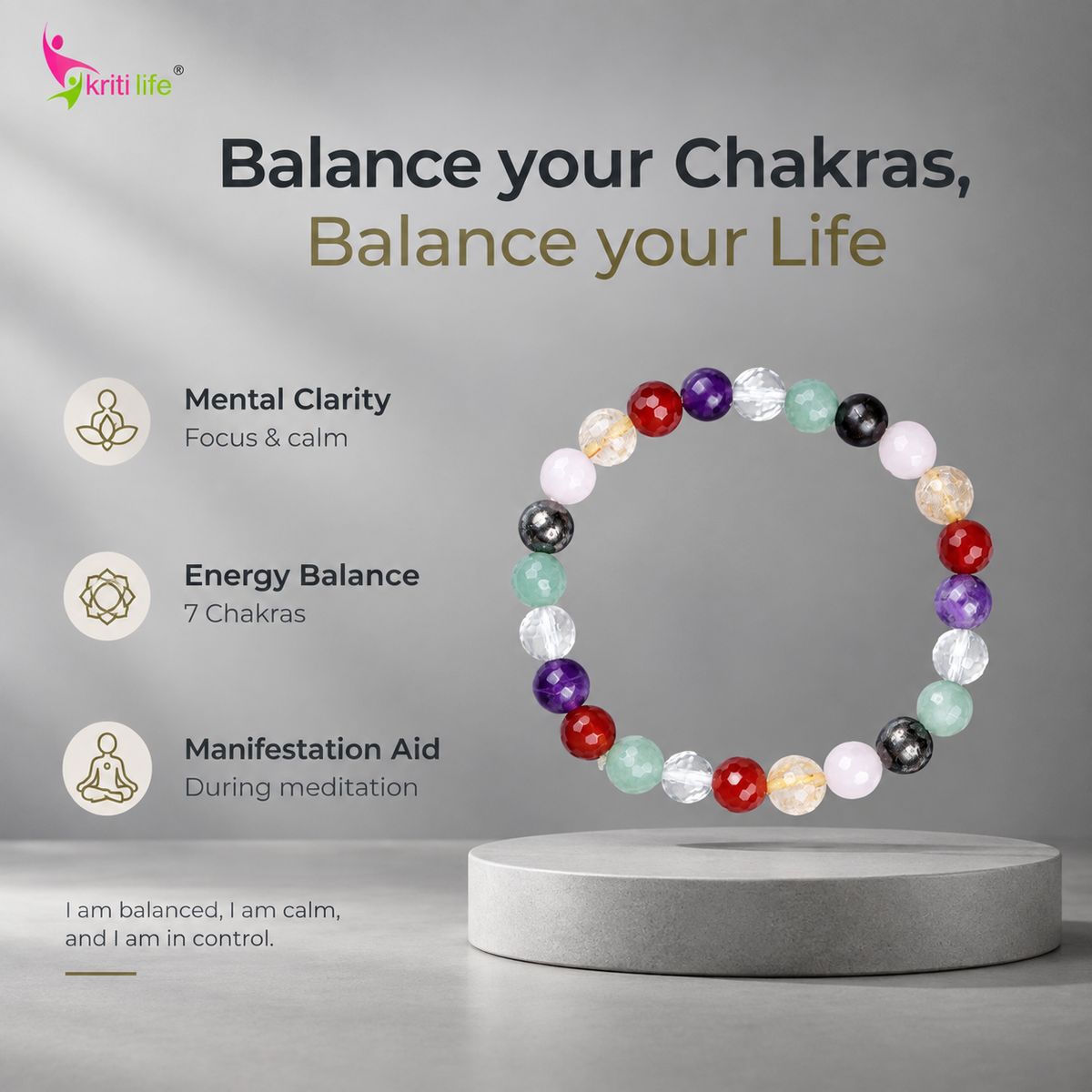 Natural 7 Chakra Healing Stone Crystal Bracelet |  attract positive energy