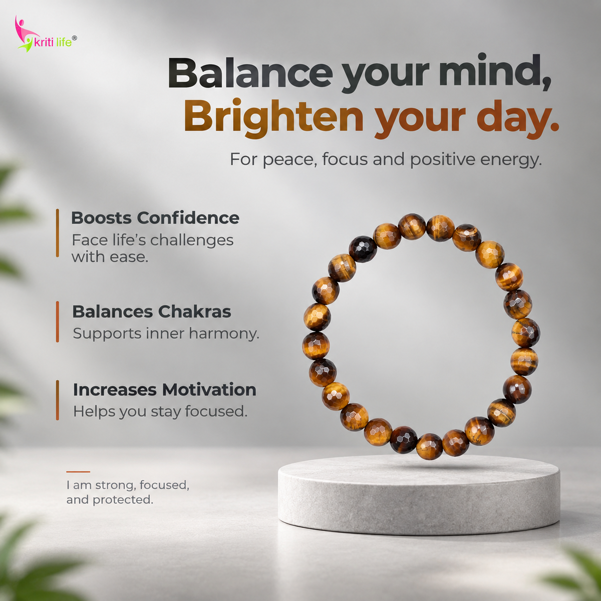 Natural Tiger Eye Crystal Stone Bracelet 8mm – Confidence, Focus & Protection