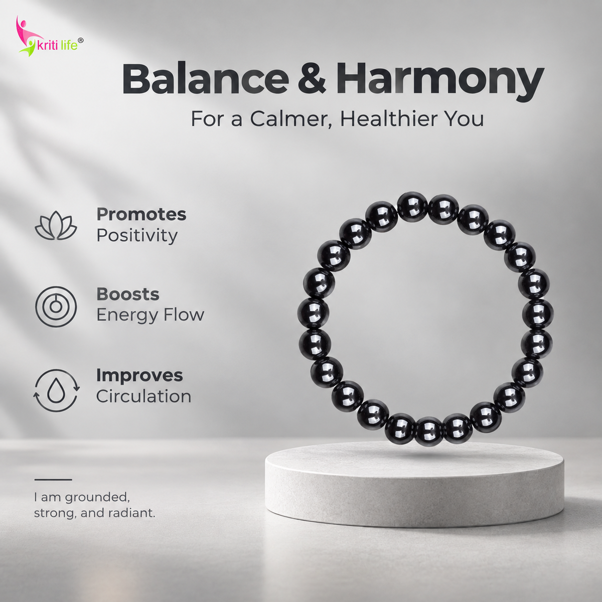 Premium Hematite Stone Bracelet – Boost Energy, Focus & Protection - 8mm